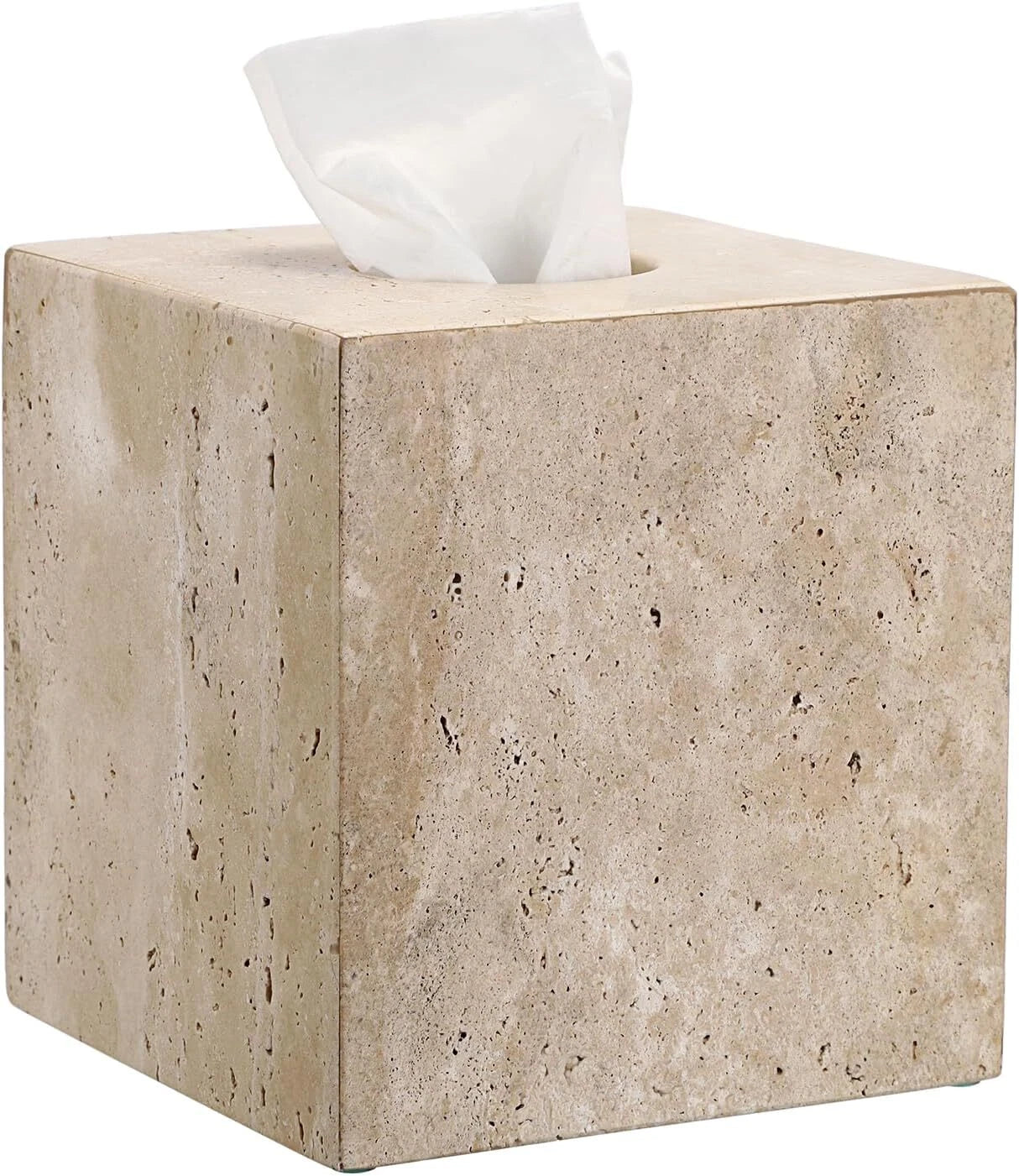 Square Tissue Box Set Natural Travertine,Tissue Holder with Cushion, Light Beige | eBay