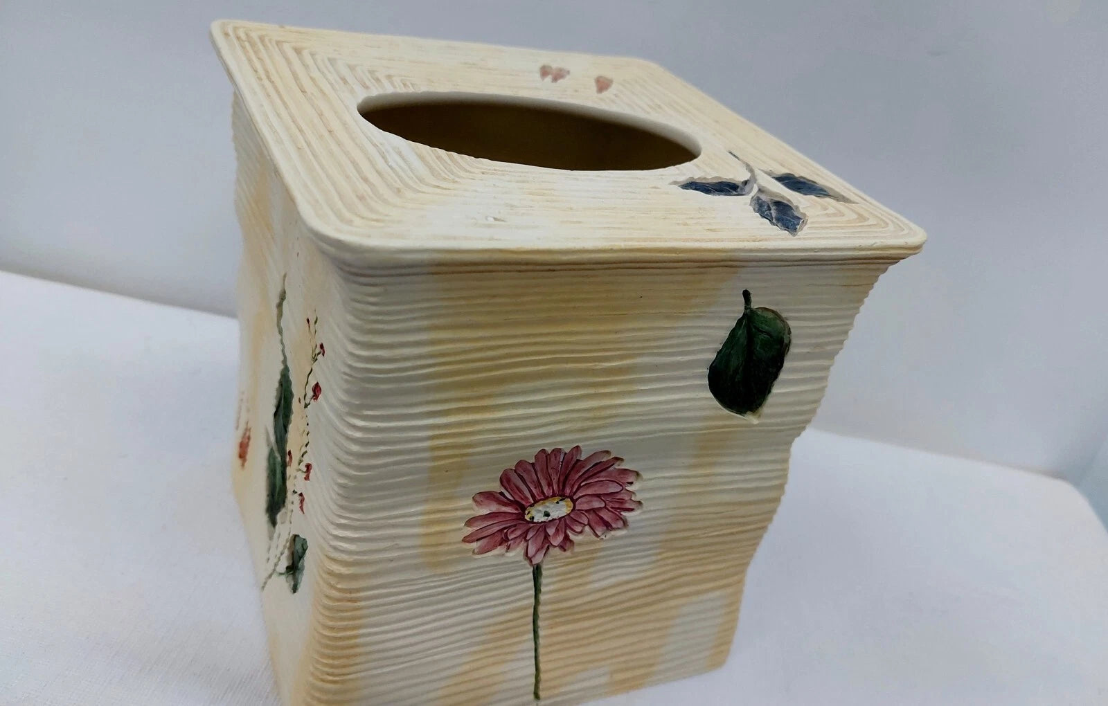 Tissue Box Cover Ceramic Floral Hand Painted Gazebo Carved Design by Covington | eBay