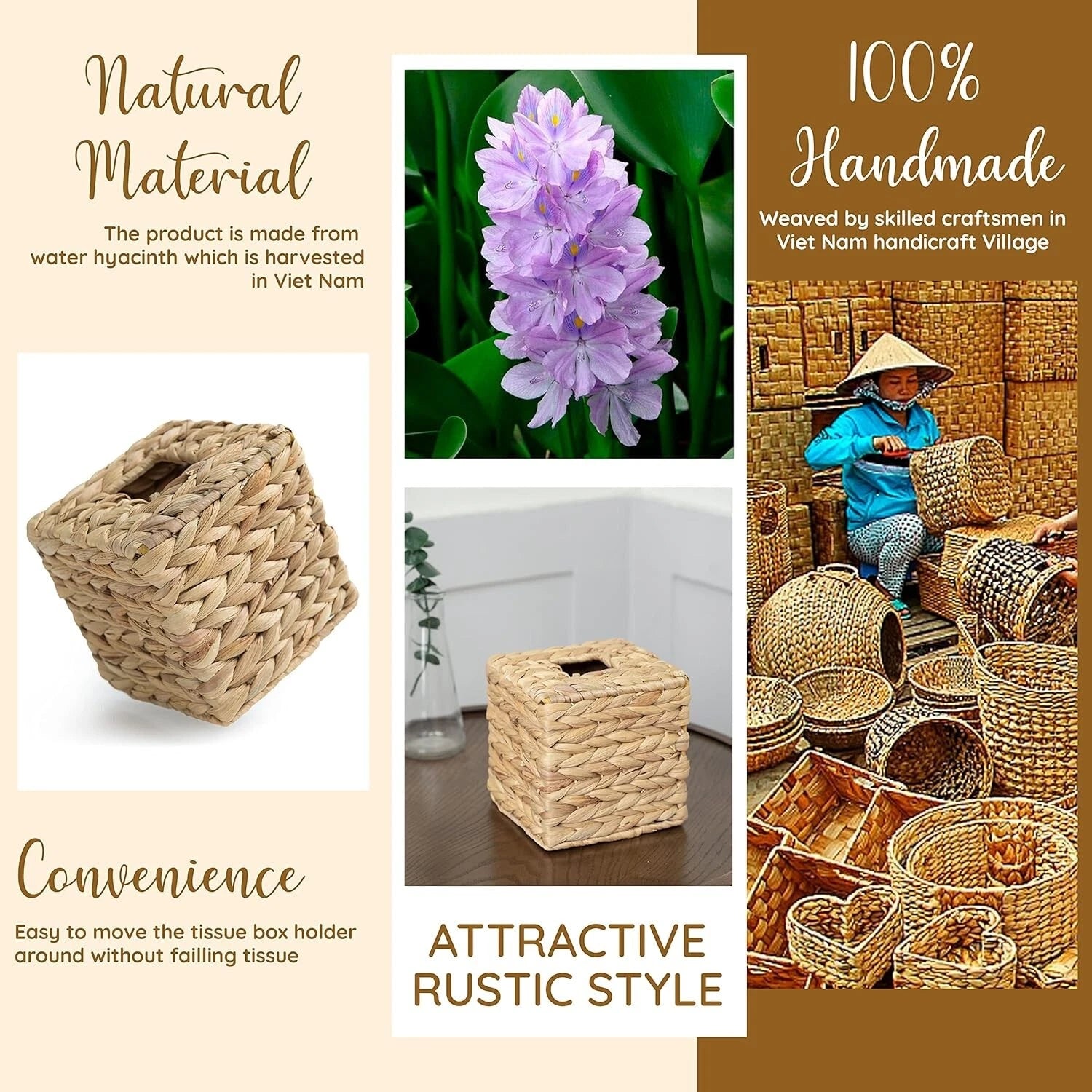 Square rattan tissue box holder, boho style, decorative woven cover. | eBay