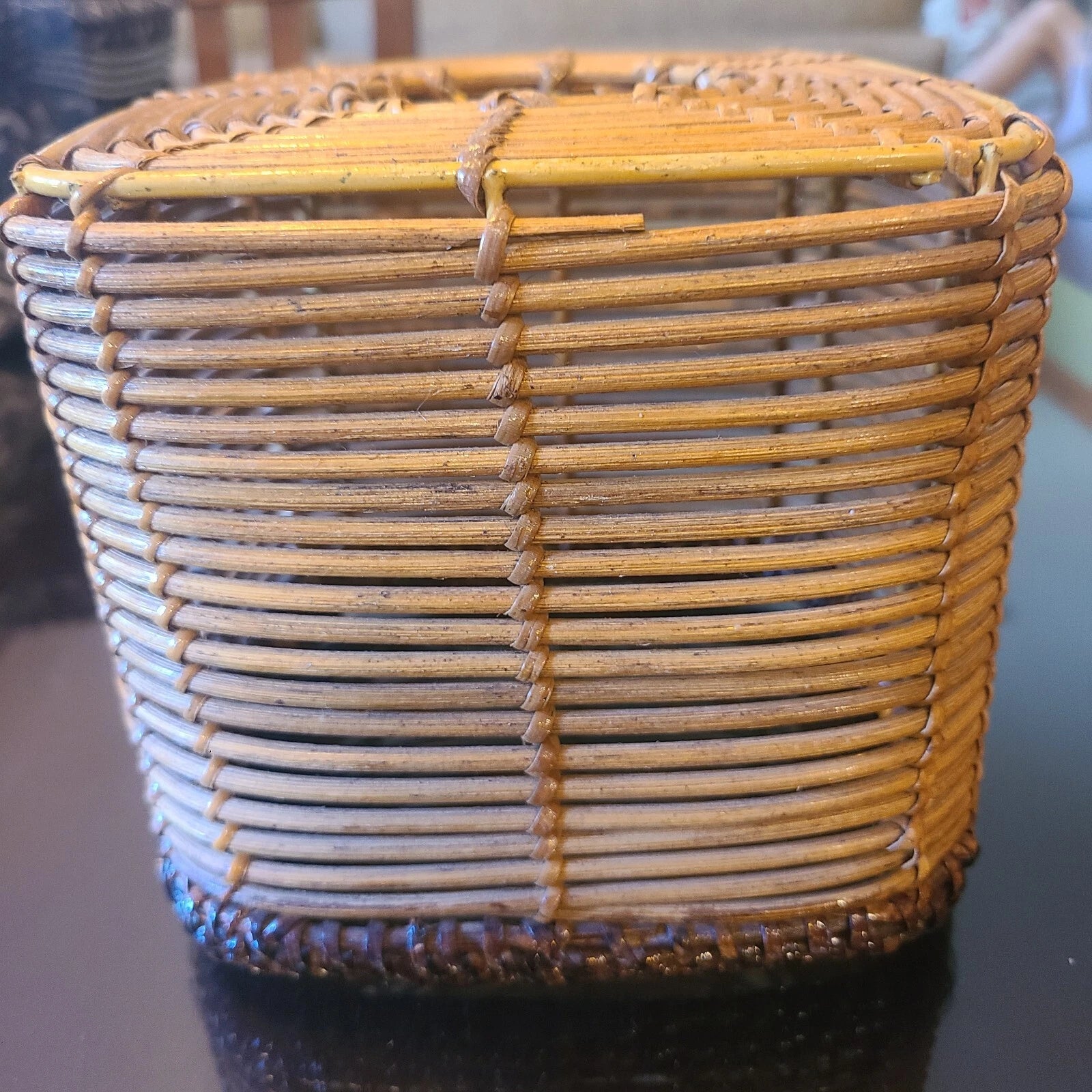 Tissue box holder in wicker rattan. 2 tone. Boho. | eBay