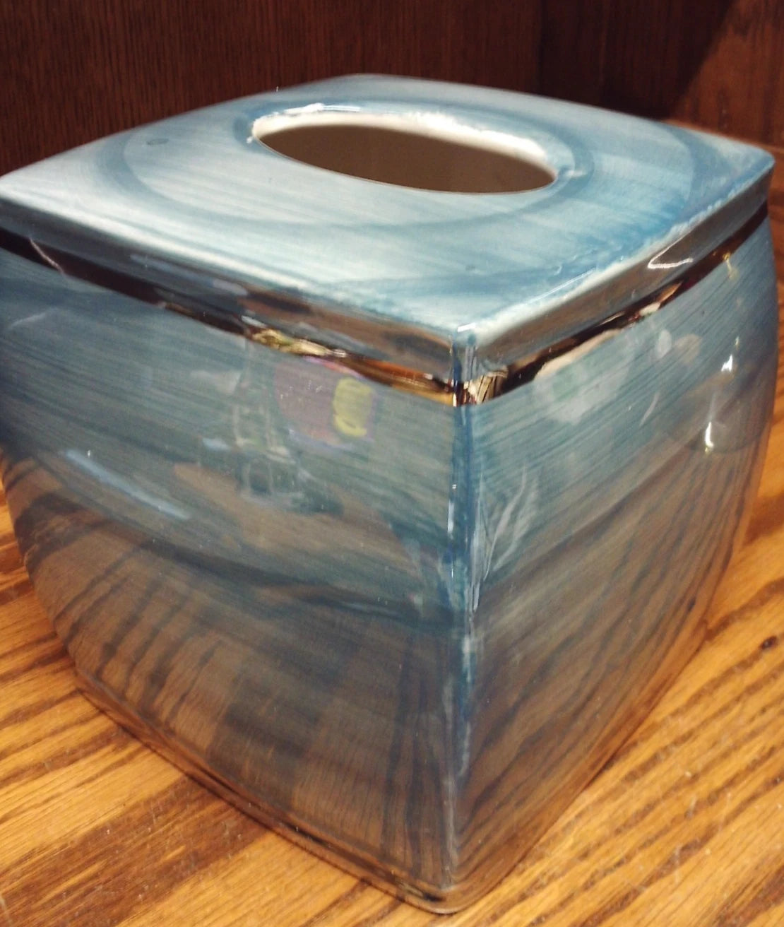 NICOLE MILLER Tissue Box Holder Cover Beach Blue-Silver Trim-Hand-Painted K31 | eBay