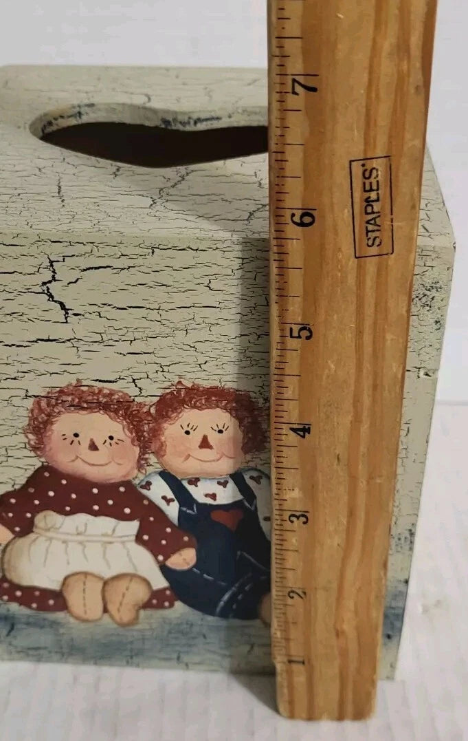 Raggedy Ann & Andy Square Wood Tissue Box Cover Hand Painted HEART SHAPE SLOT | eBay
