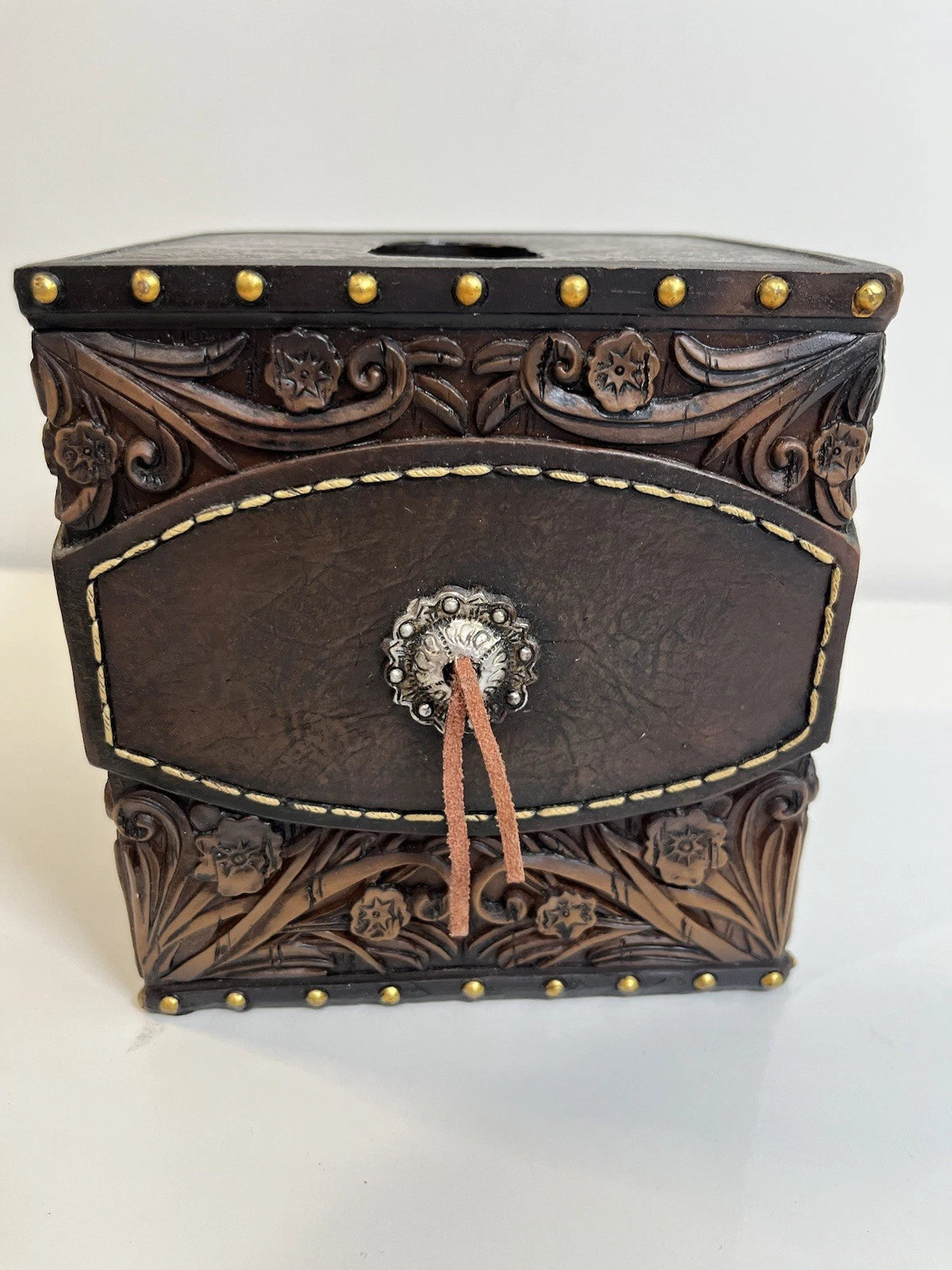 Horse Tooled Leather Tissue Box Cover Western Rustic Home Décor Resin Equestrian | eBay