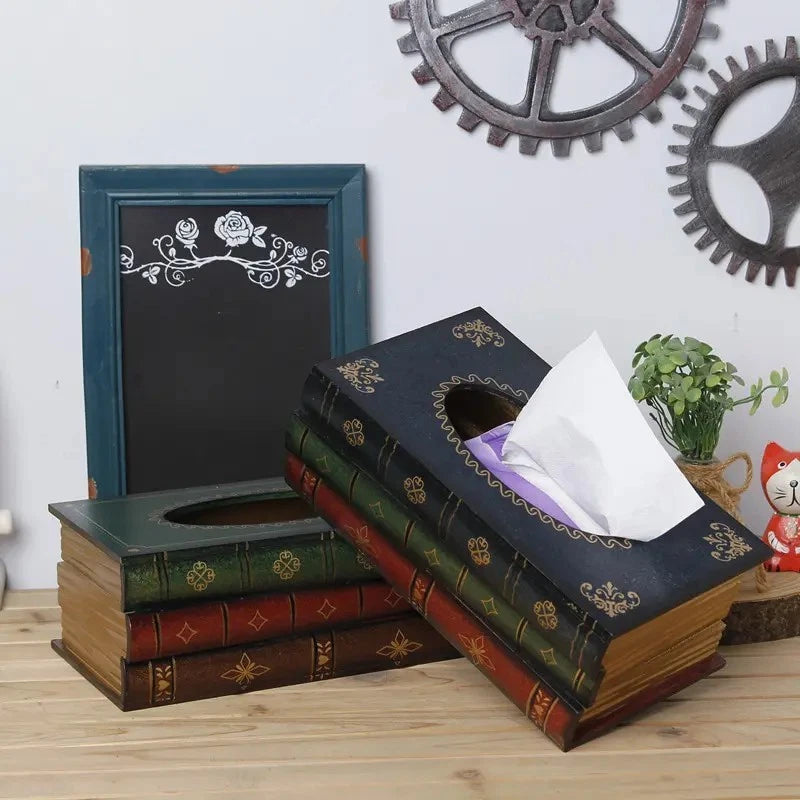 Crafted Classical Retro Wooden Tissue Box Cover – Antique Book Design Multicolor | eBay