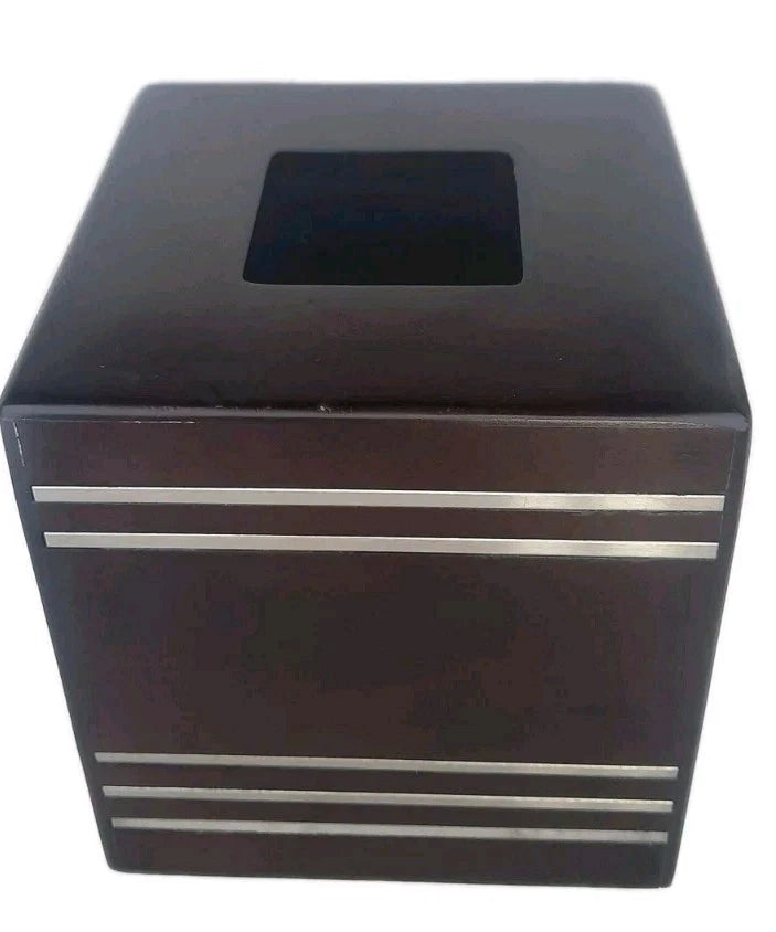 Tissue Square Box Holder Vanity Bathroom Dark Wood Brush Nickel Inlay Stripes | eBay