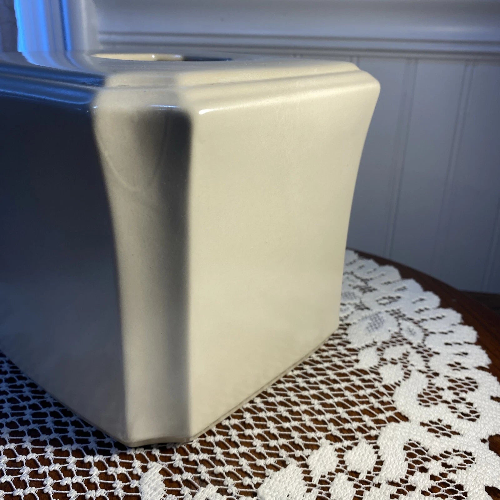 Cream Tissue Box Cover Stoneware 6” T X 6.50” W | eBay