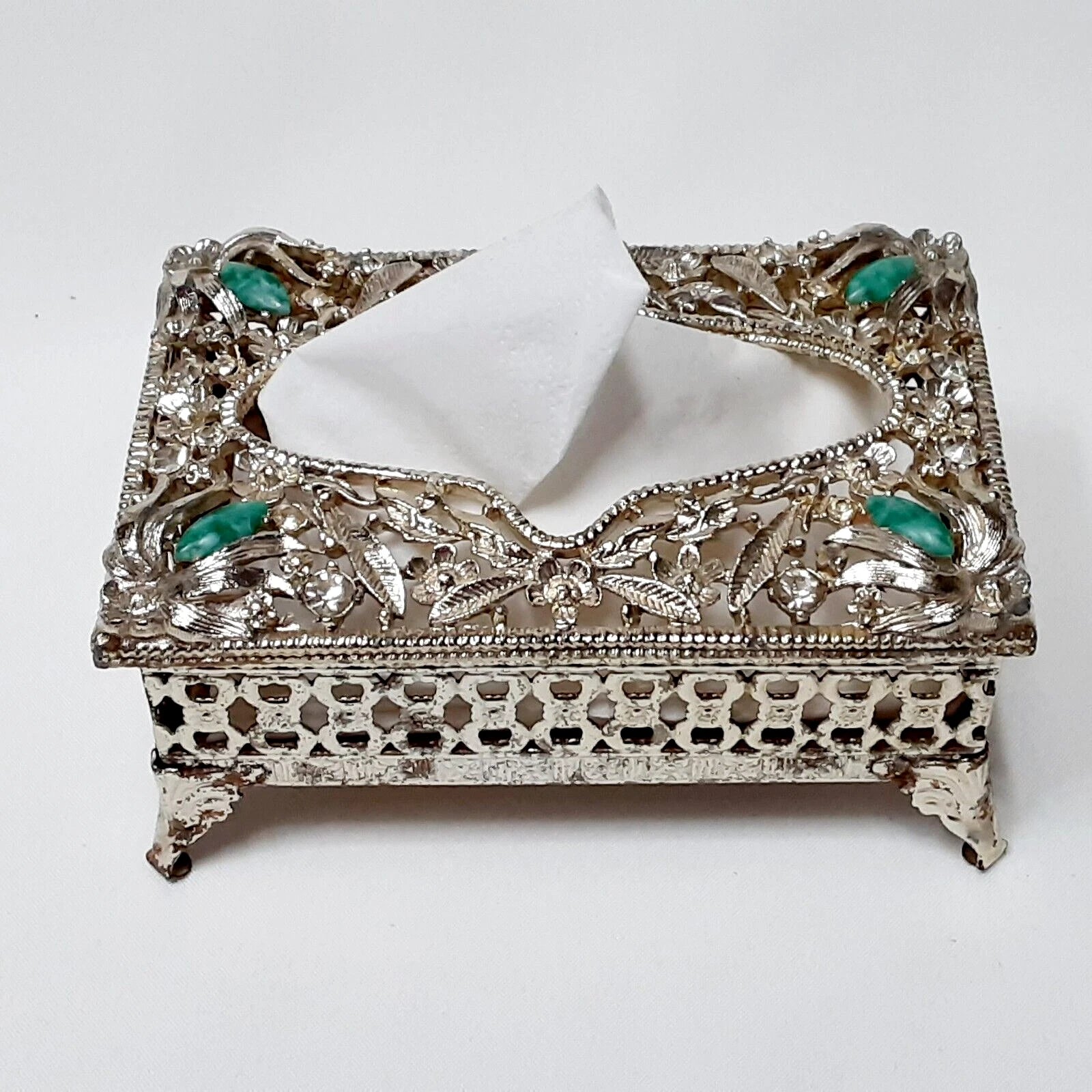 Vtg Footed Metal Pocket Tissue Box Ornate Jeweled Hollywood Regency , As-Is | eBay