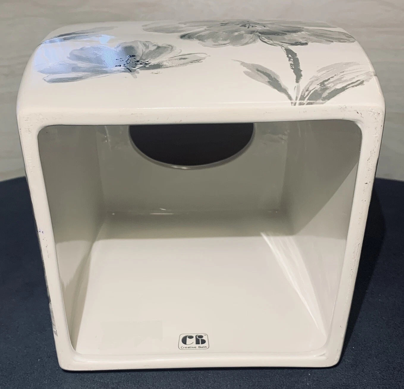 Opaline Ceramic White Gray Peonies Tissue Box Cover By Creative Bath 6” X 6” | eBay