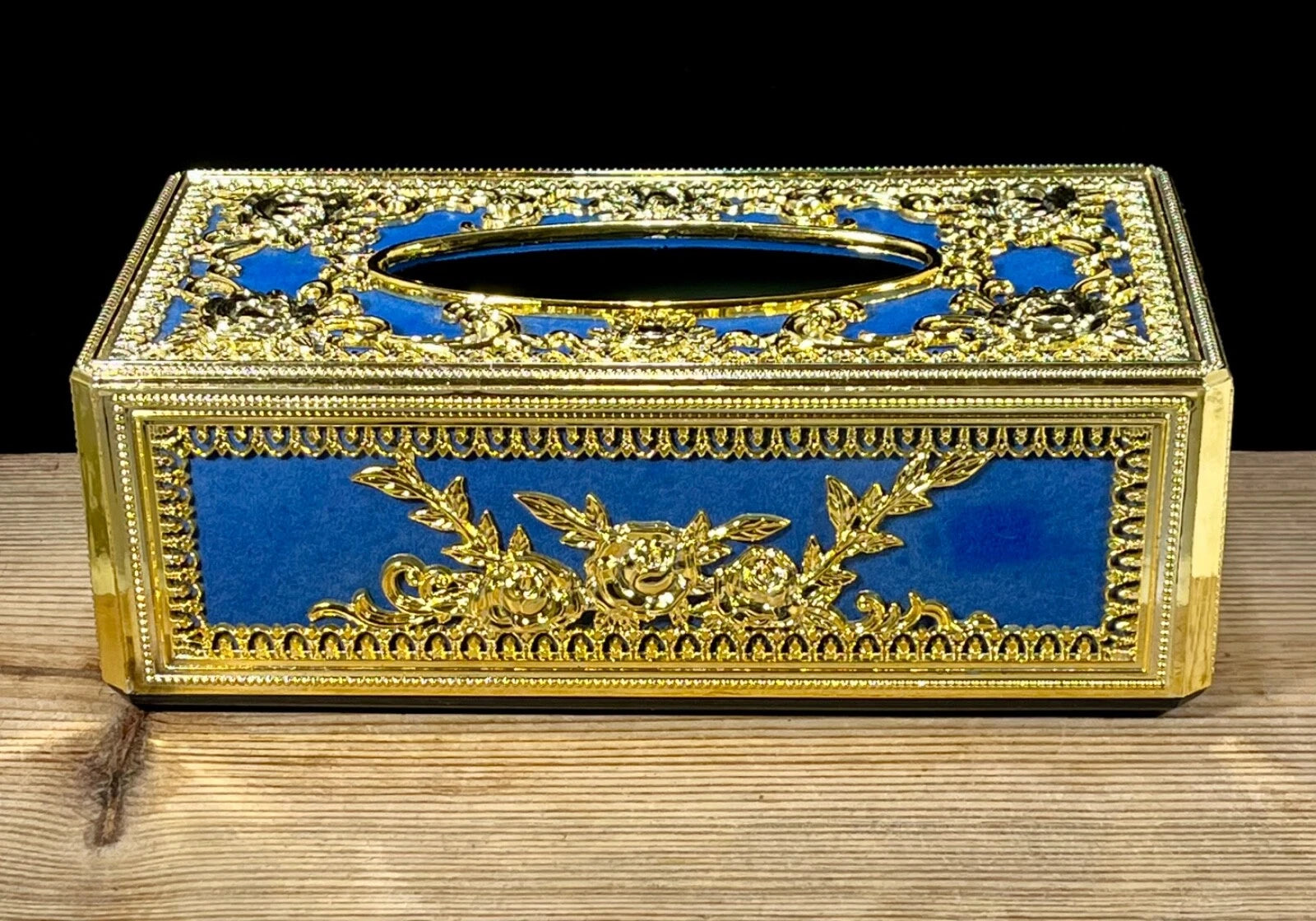 Hollywood Regency Vintage Blue & Gold Repousse Ornate Rose Tissue Box Cover | eBay