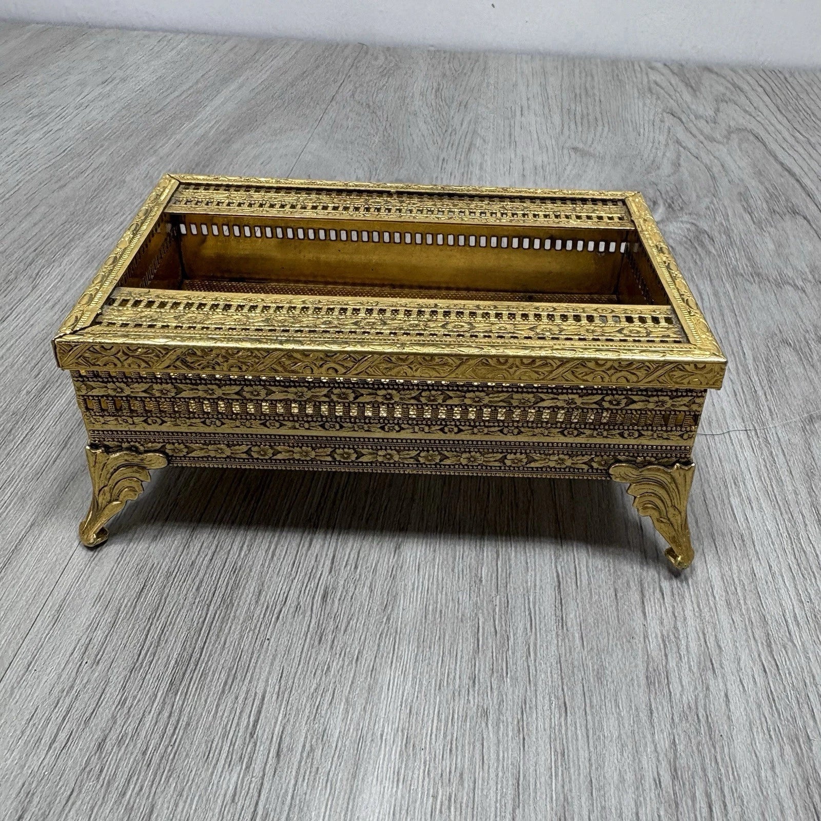 VTG Gold Ornate Tissue Box TRAVEL SIZE MINI Footed Hollywood Regency Countertop | eBay