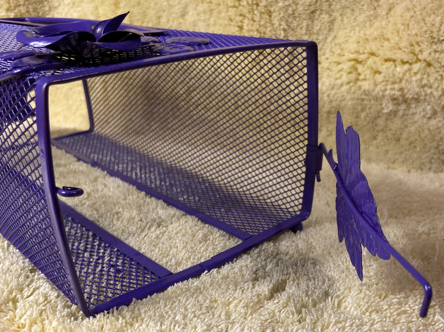 Vintage Purple Tissue Box Holder Wire Mesh Metal Purple Roses 80s Hollywood | eBay