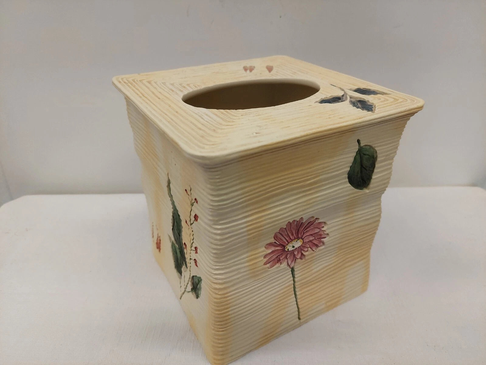 Tissue Box Cover Ceramic Floral Hand Painted Gazebo Carved Design by Covington | eBay