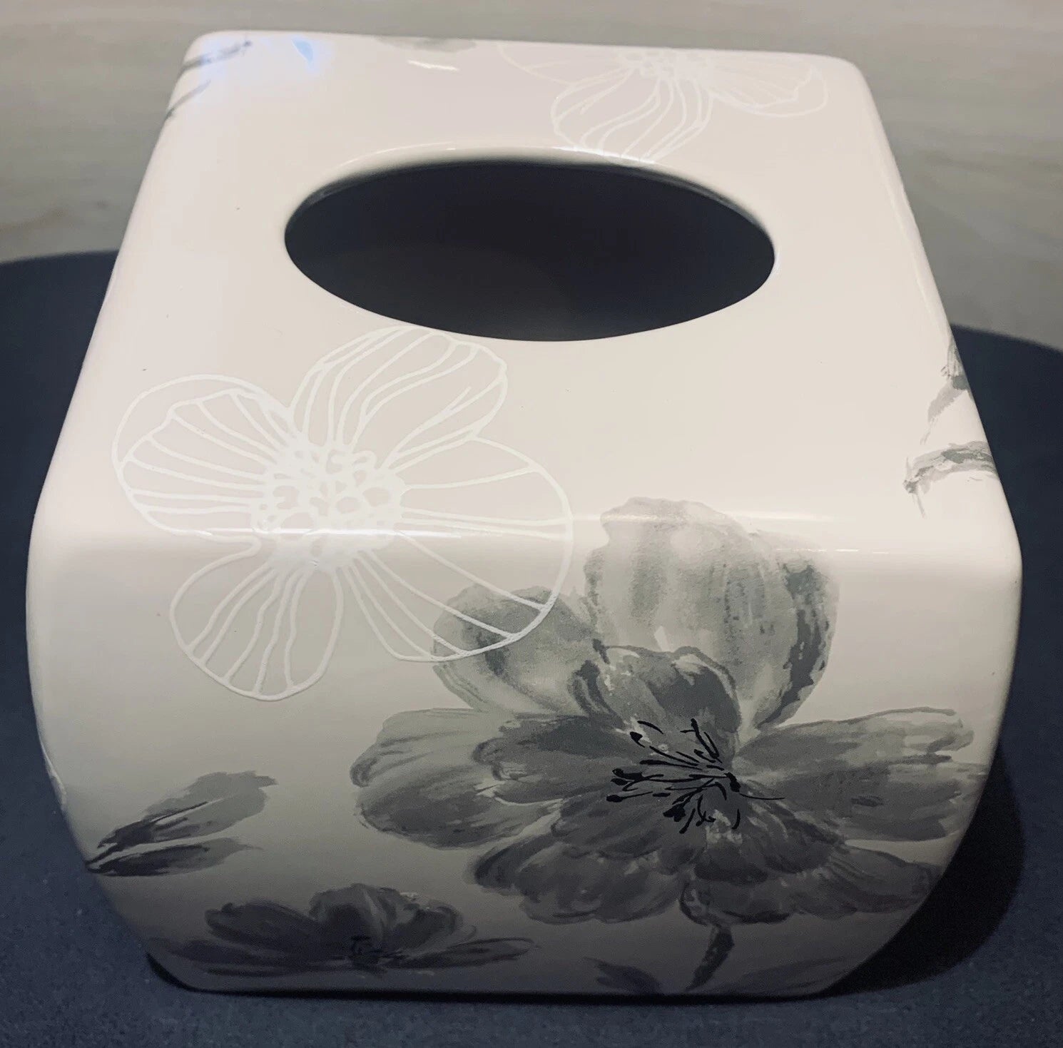 Opaline Ceramic White Gray Peonies Tissue Box Cover By Creative Bath 6” X 6” | eBay