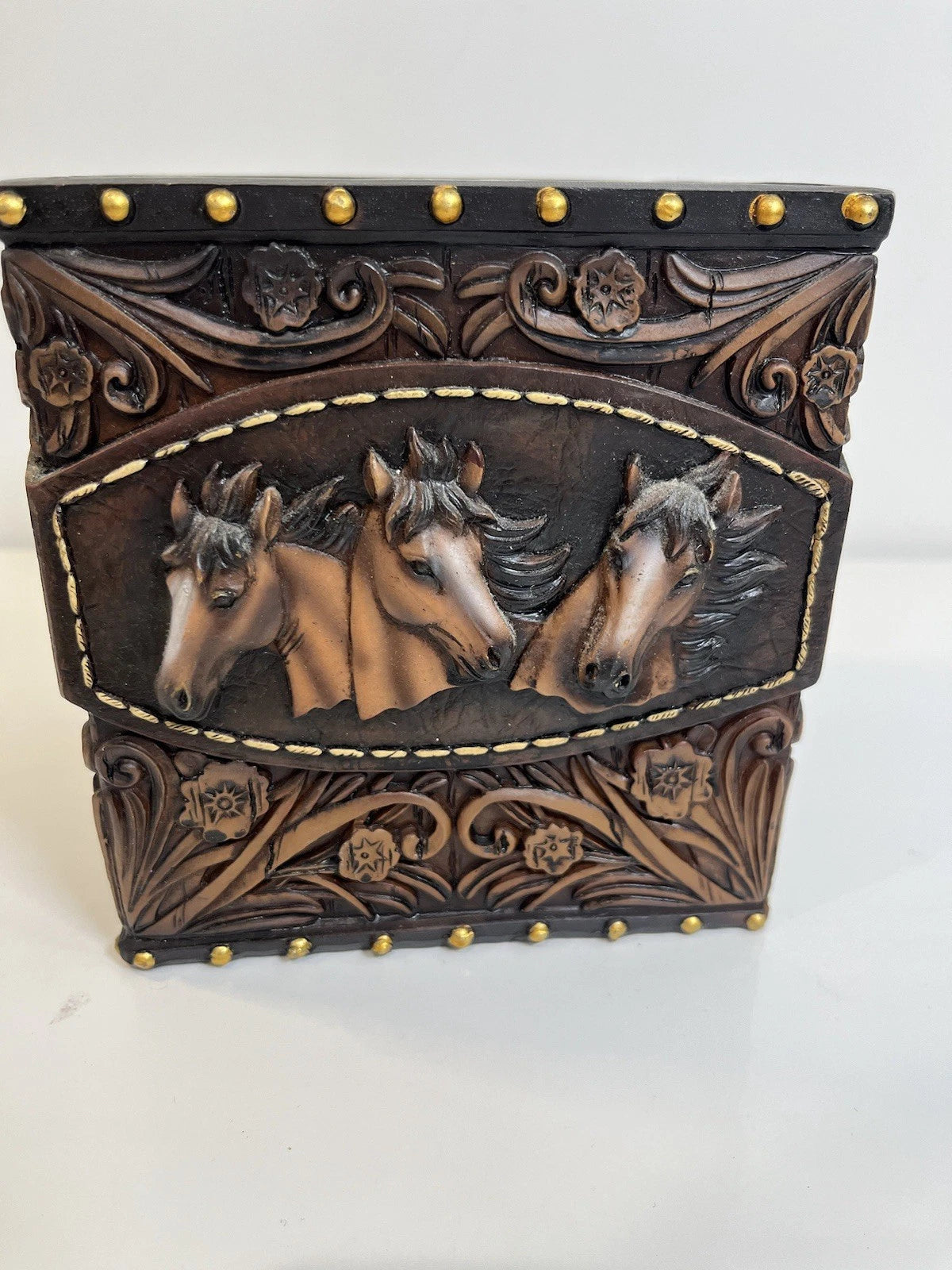 Horse Tooled Leather Tissue Box Cover Western Rustic Home Décor Resin Equestrian | eBay