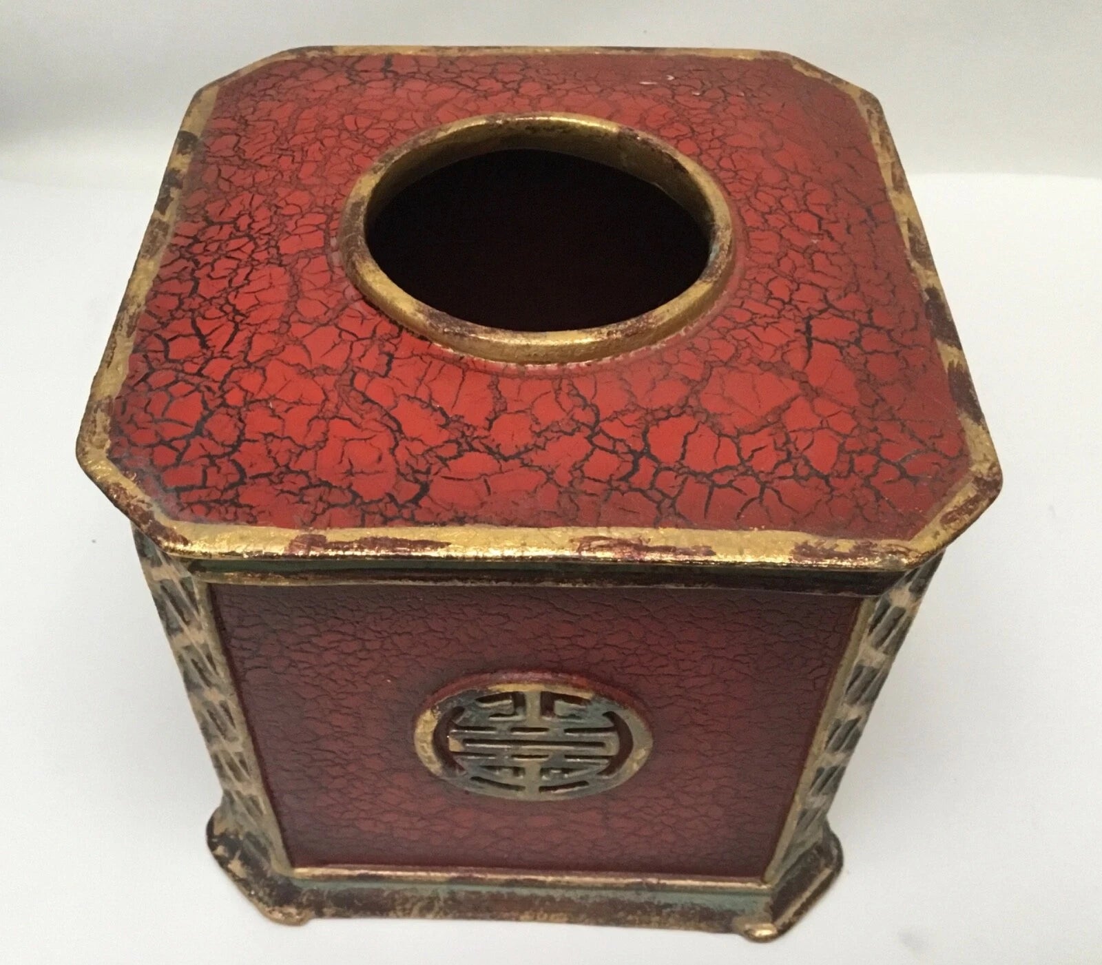 Chinese Character Red Gold Crackle Cinnabar Tissue Box Cover | eBay