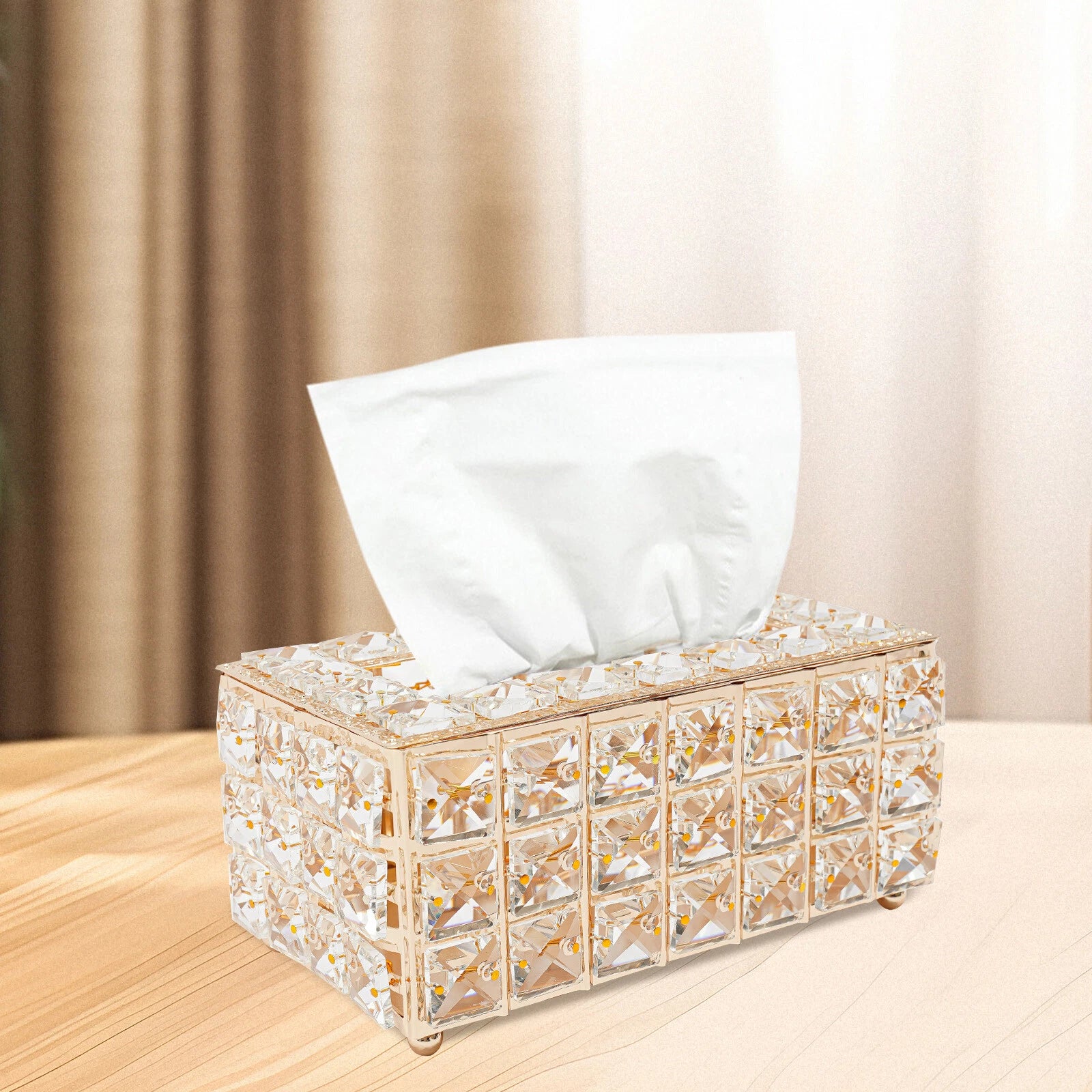 Tabletop Crystal Tissue Box Gold Paper Box Home Crystal Napkin Holder Round Pad | eBay