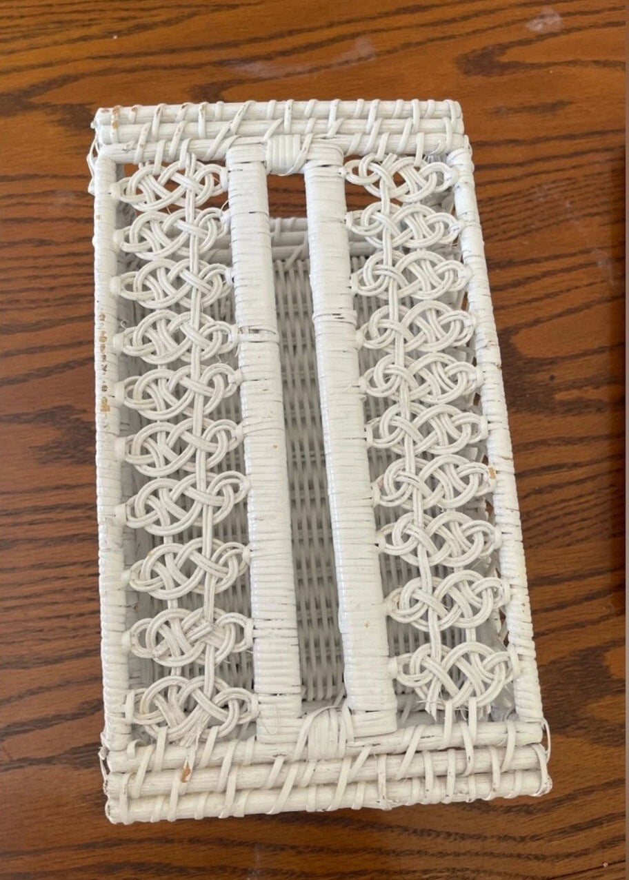 Vintage Woven WHITE WICKER Kleenex TISSUE BOX COVER Holder RECTANGLE | eBay