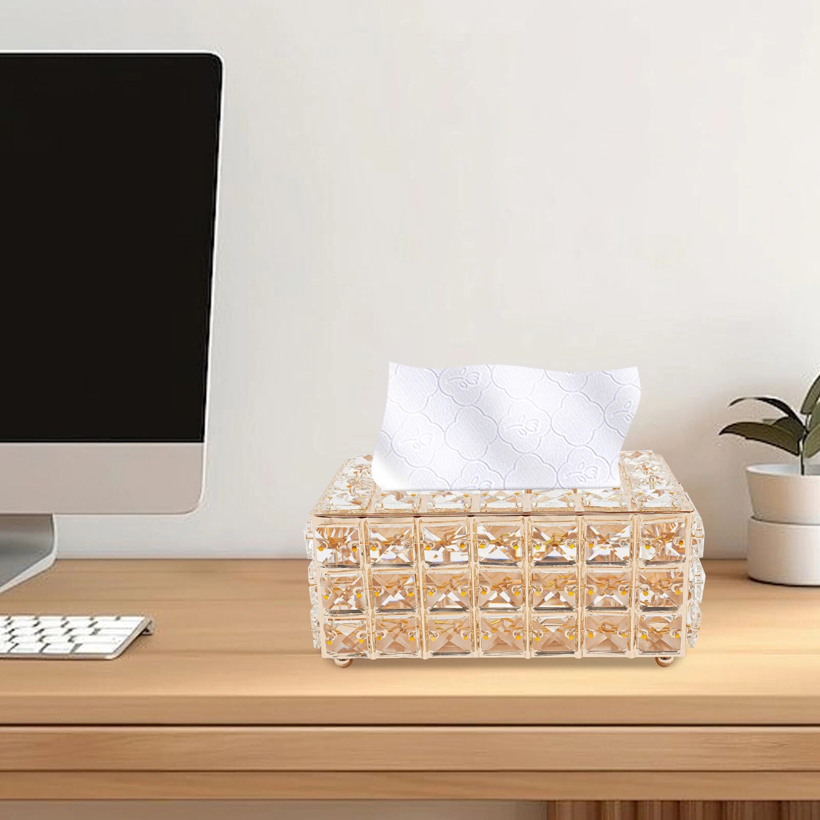 Tabletop Crystal Tissue Box Gold Paper Box Home Crystal Napkin Holder Round Pad | eBay