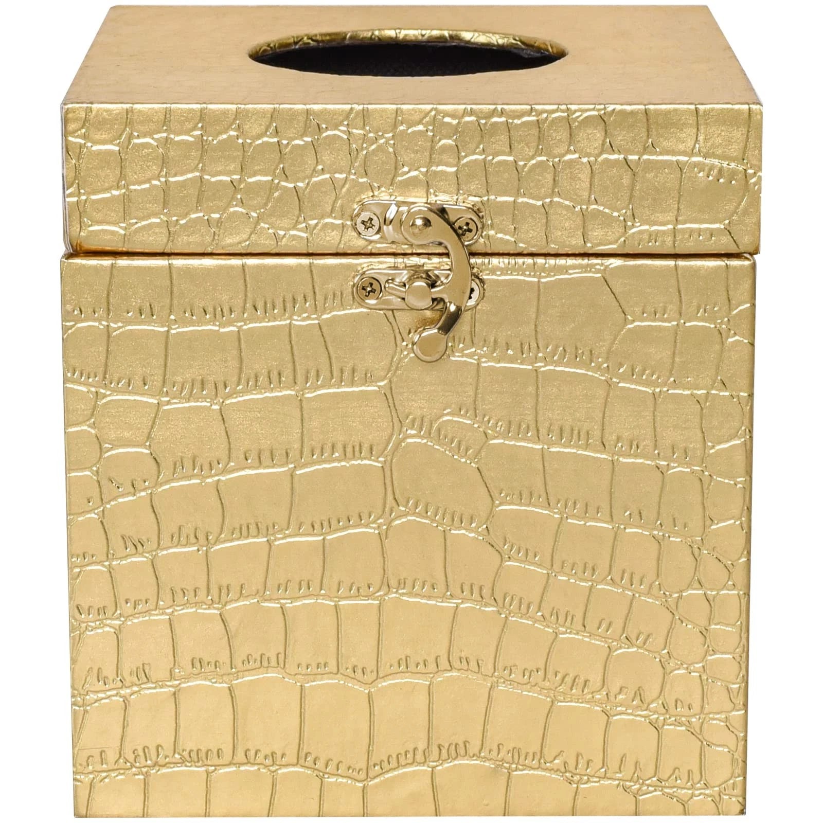 Modern Elegant Gold Tissue Box Cover Square, Gold Crocodile Leather Tissue Bo... | eBay