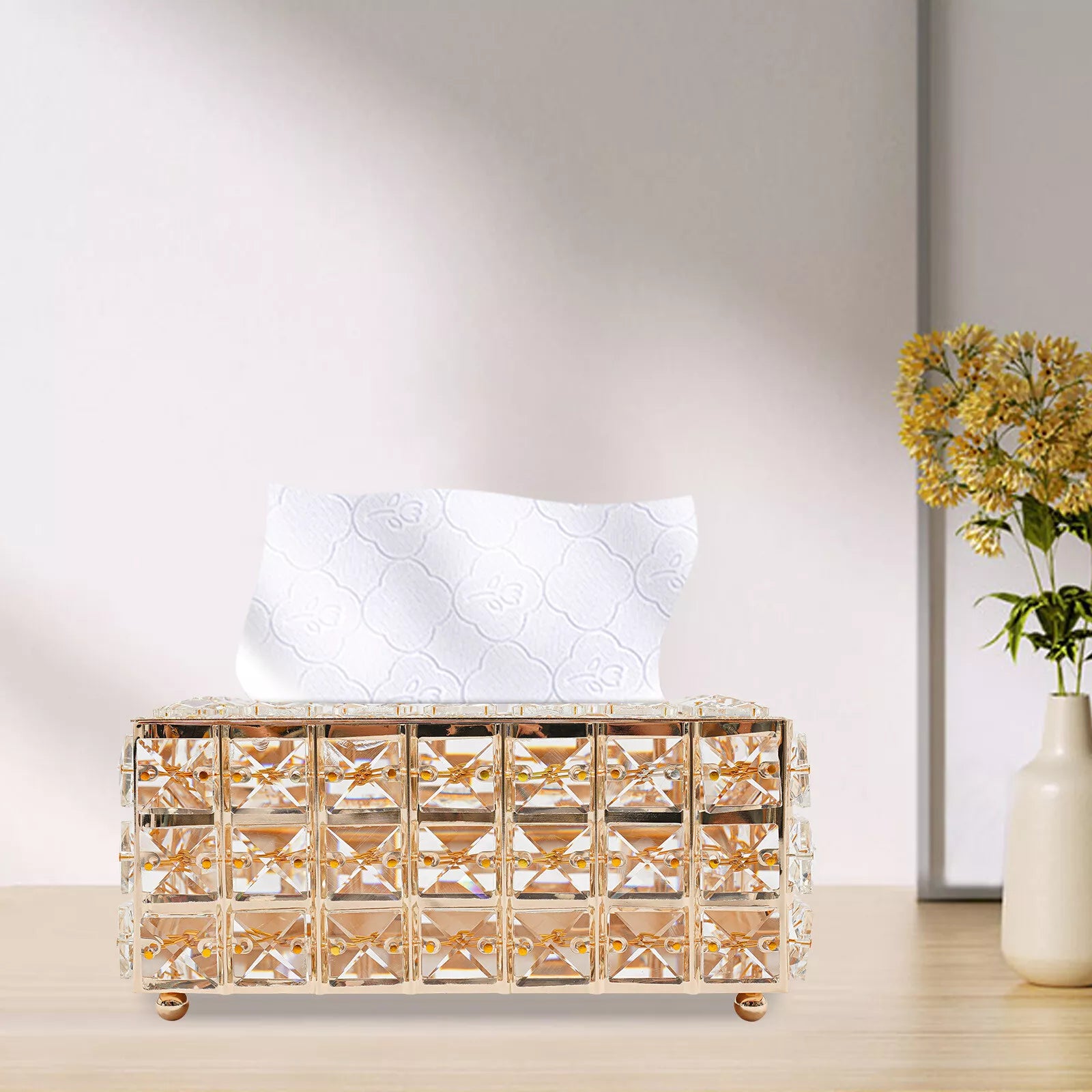 Tabletop Crystal Tissue Box Gold Paper Box Home Crystal Napkin Holder Round Pad | eBay