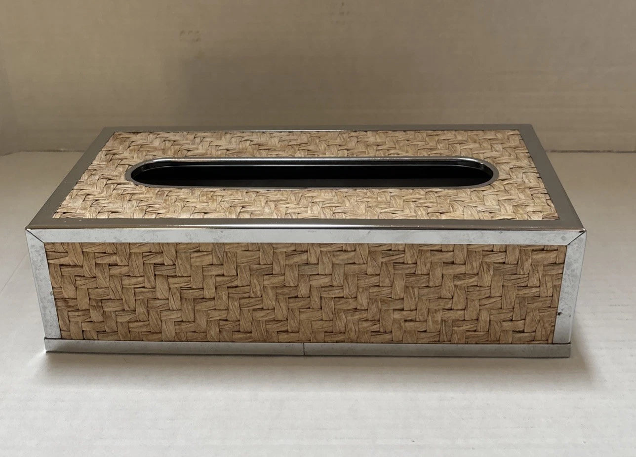 Vintage Wicker Rattan Chrome Tissue Box Cover Wall Holder - Tropical Coastal | eBay