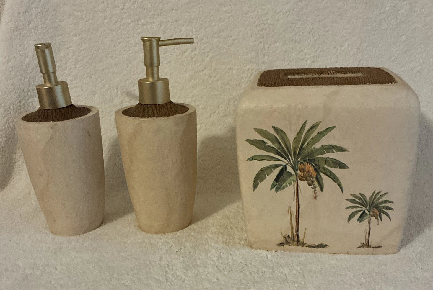 Croscill Tissue Box Cover And Two Soap Dispensers West Palm Trees Hand painted | eBay