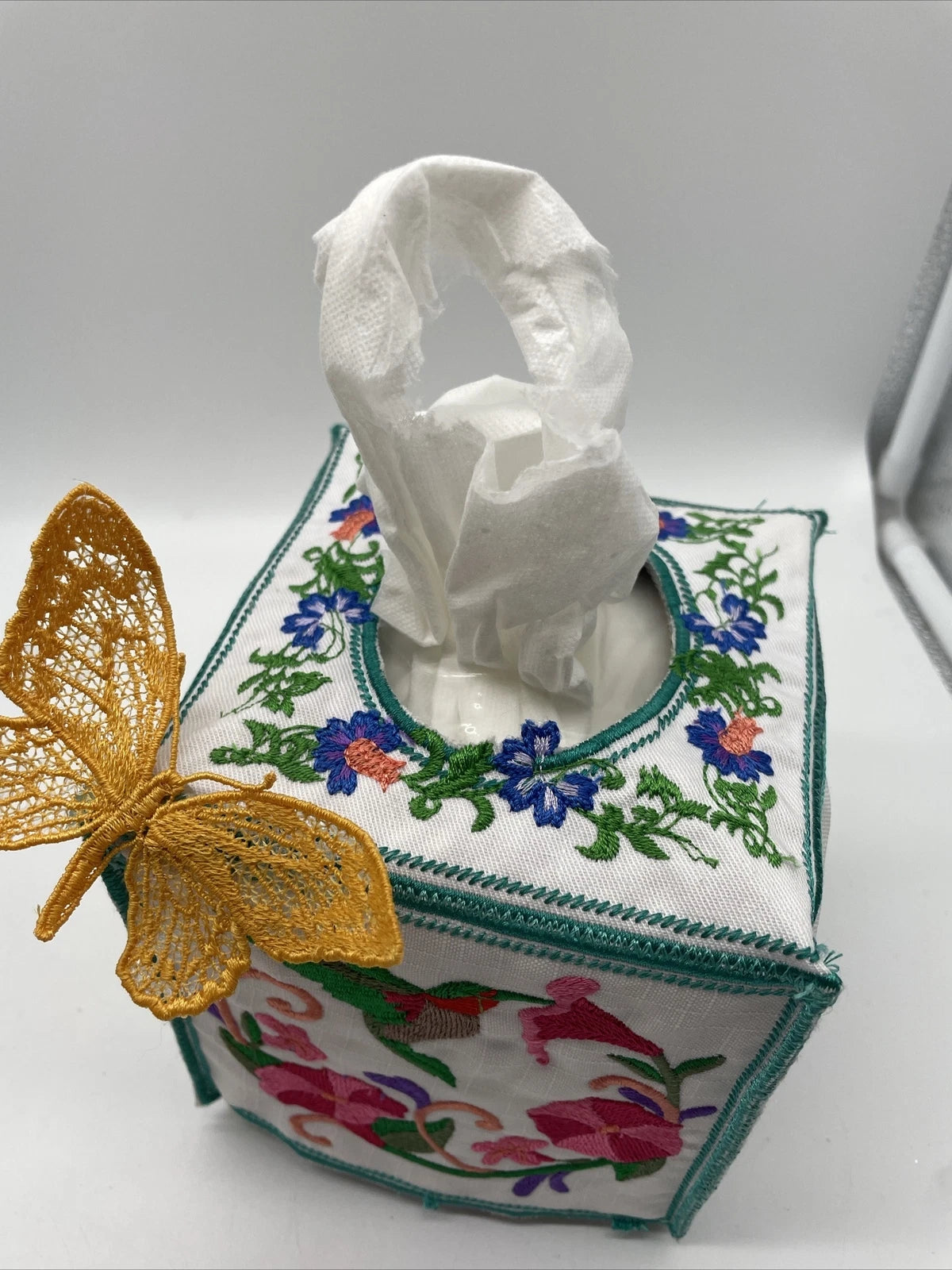 Cube Tissue Box Cover Hummingbird Butterfly Floral Flowers | eBay