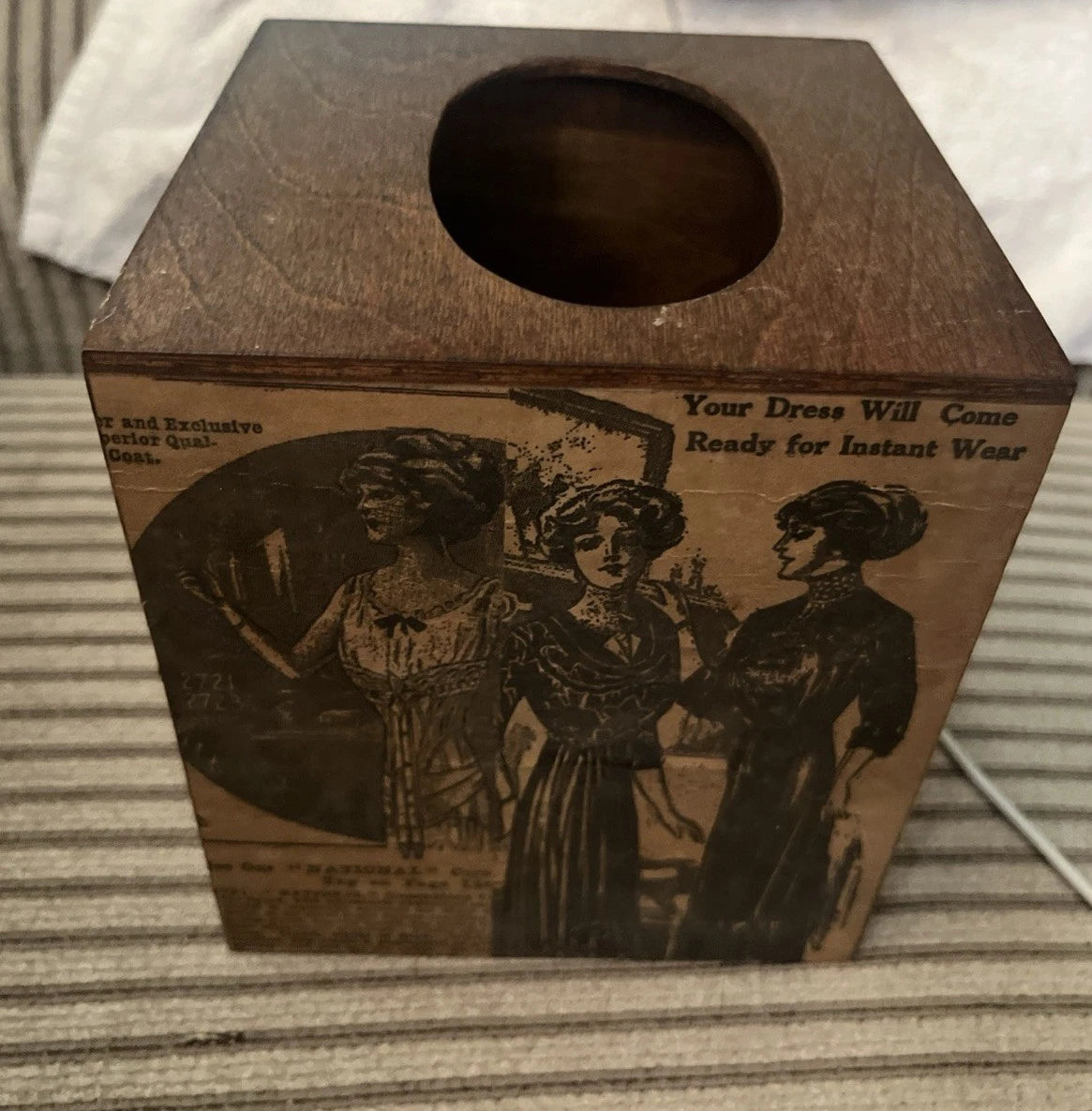 Vintage Wooden Square Box Tissue Holder Victorian Adverts Decoupage Aged Paper | eBay