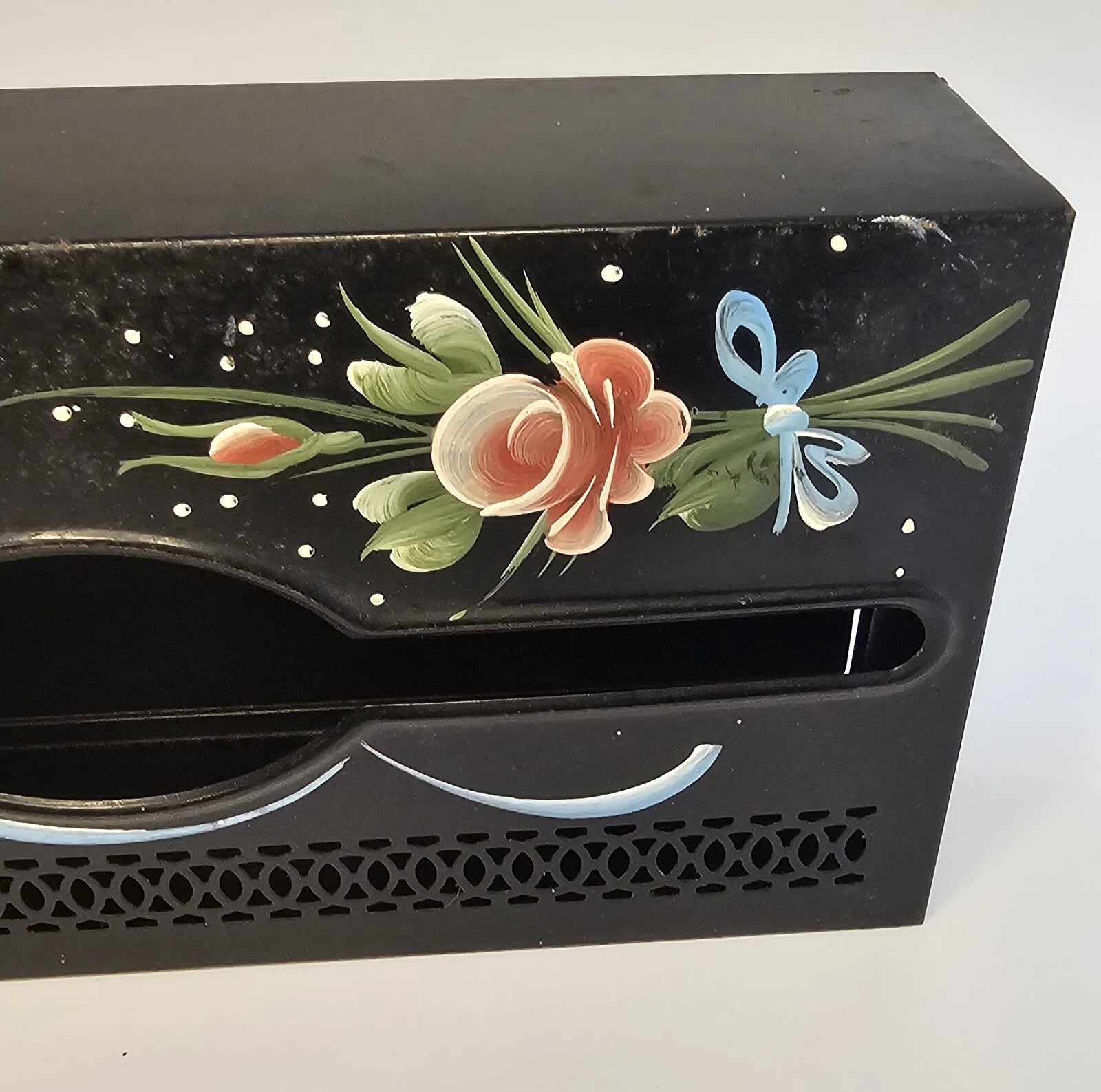 Vintage Black Toleware Metal Tissue Box Holder Shabby Chic Rectangular Hanging | eBay