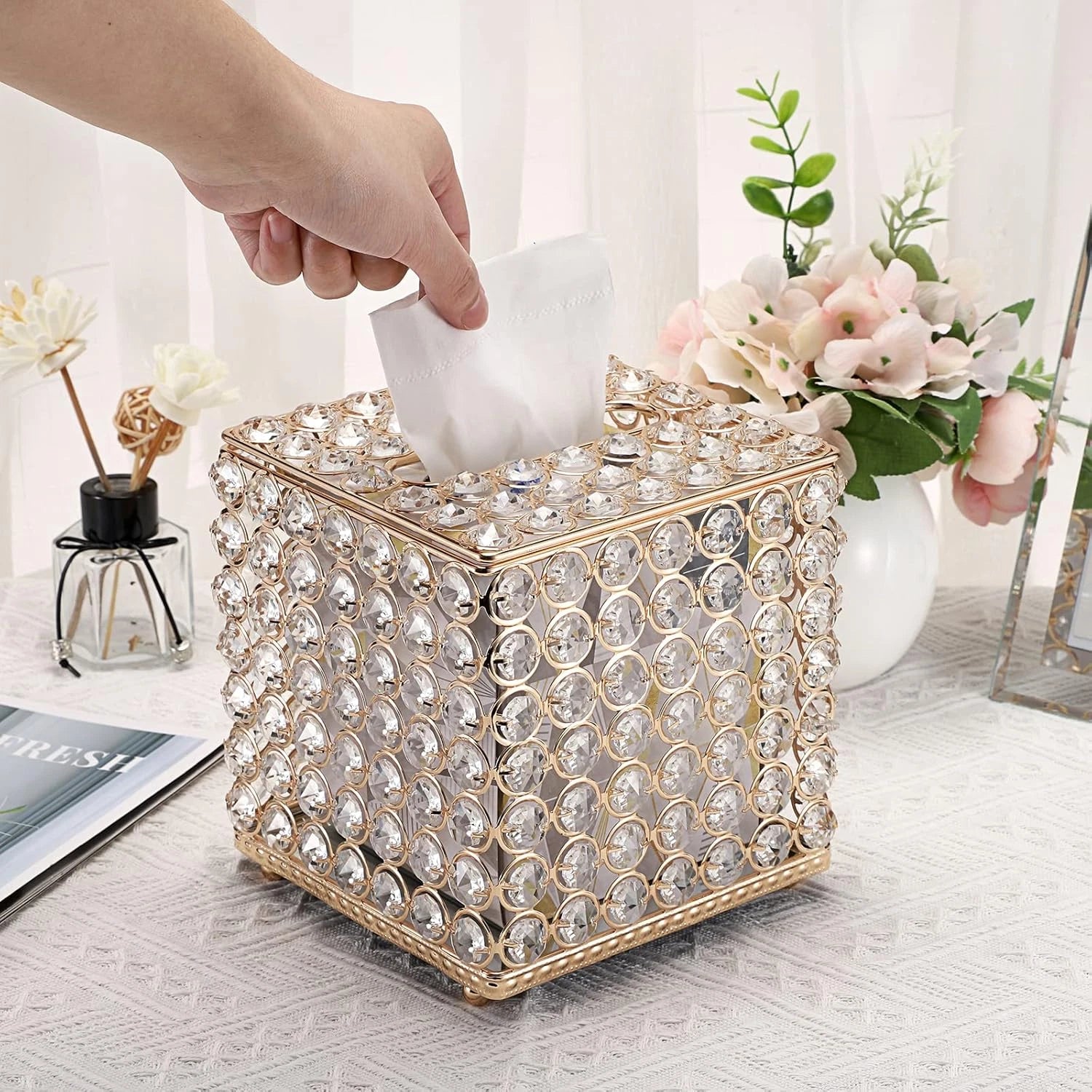 Crystal Square Tissue Box Cover - Sparkling Glass Cube Tissue Box Holder, Decora | eBay