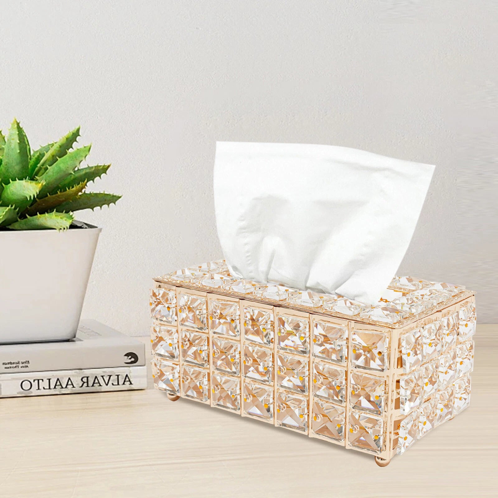 Tabletop Crystal Tissue Box Gold Paper Box Home Crystal Napkin Holder Round Pad | eBay