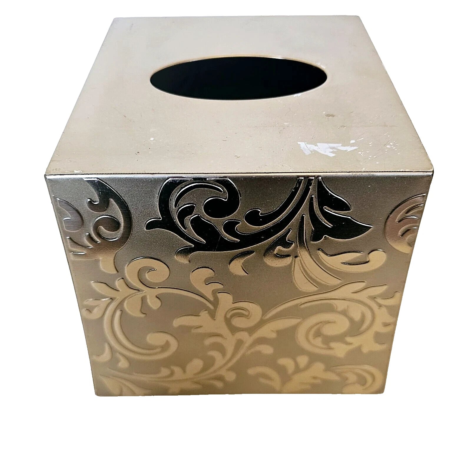 Tissue Box Cover Holder Gold Tone Scroll Design Raised Metal 6" | eBay