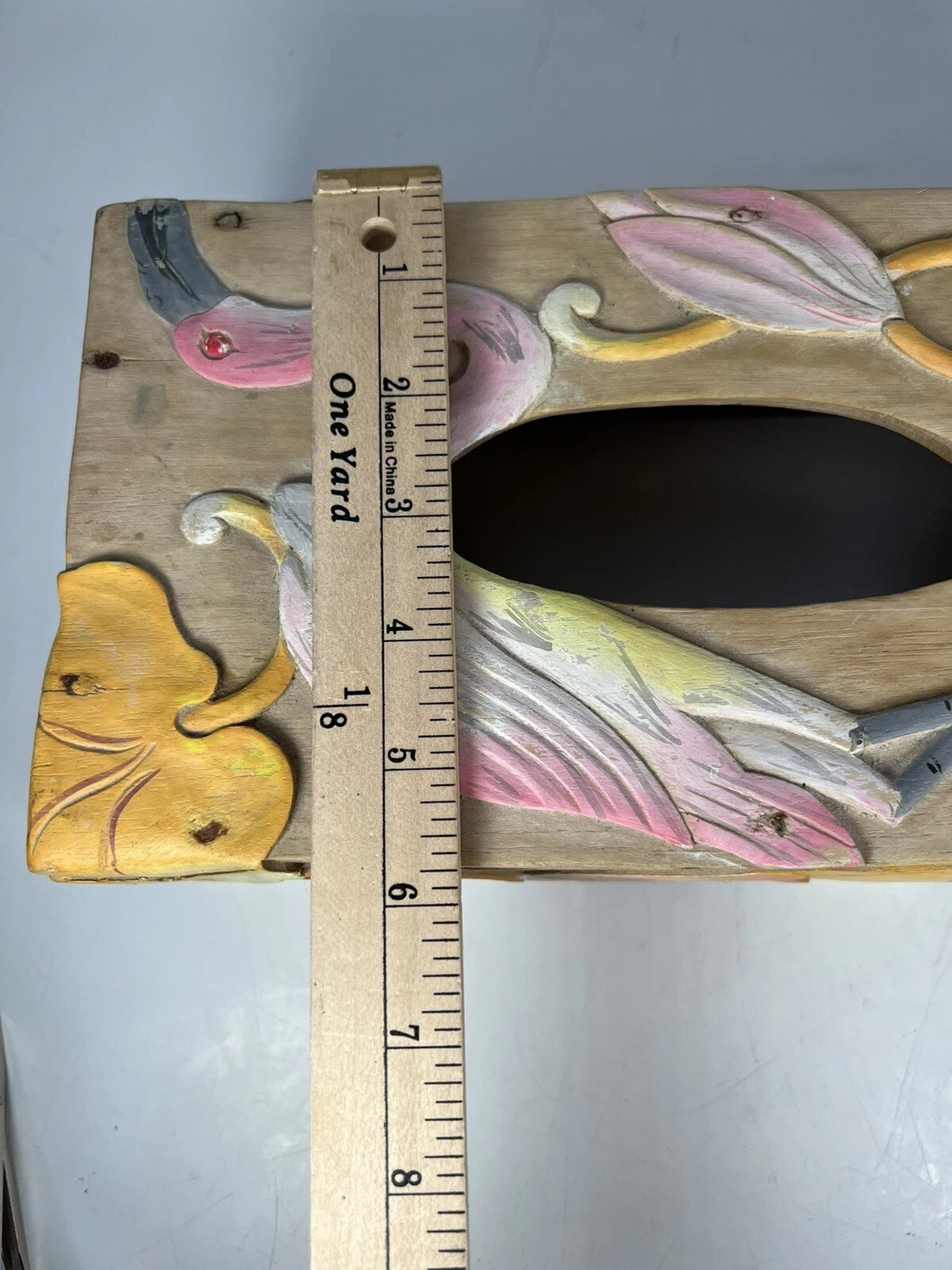 Tissue Box Hand Made Wood Carved Painted Flamingo vintage Floral Bird Tissue | eBay