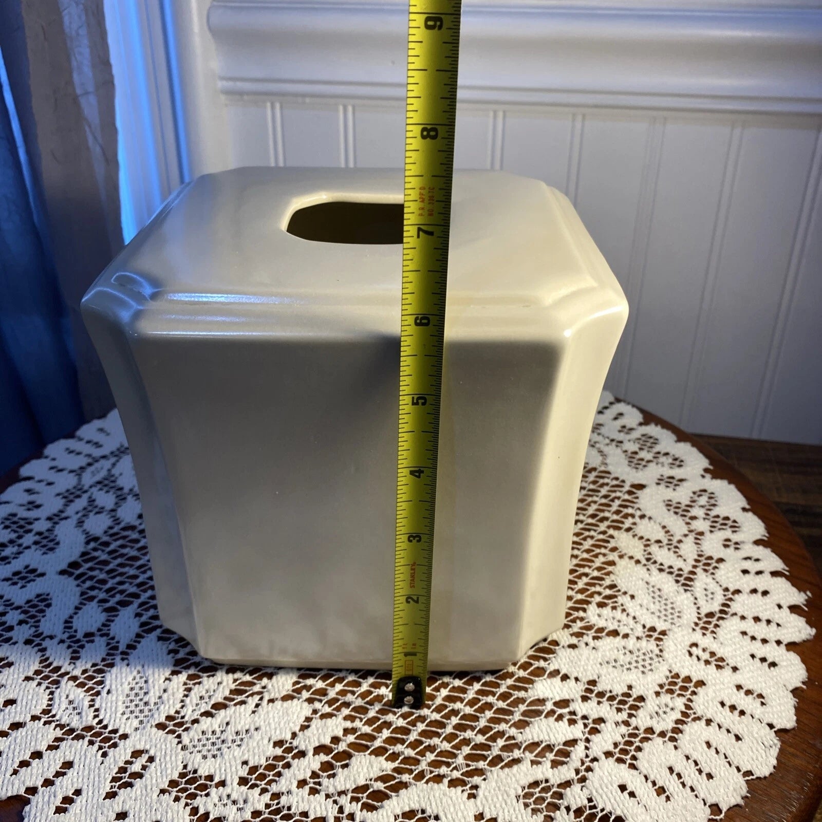 Cream Tissue Box Cover Stoneware 6” T X 6.50” W | eBay