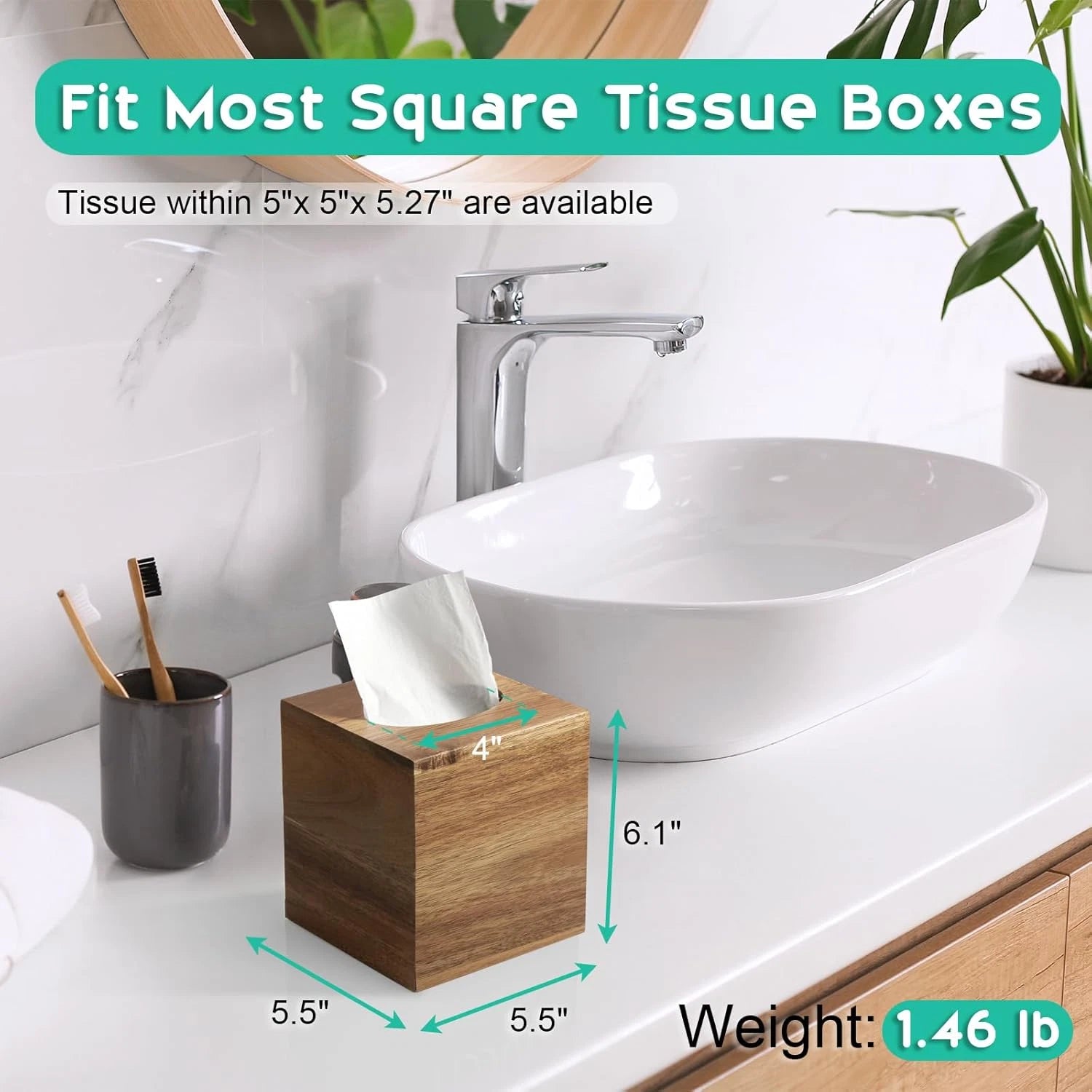 Tissue Box Cover Square - Acacia Wood Tissue Box Holder for Tabletop Night Stand | eBay