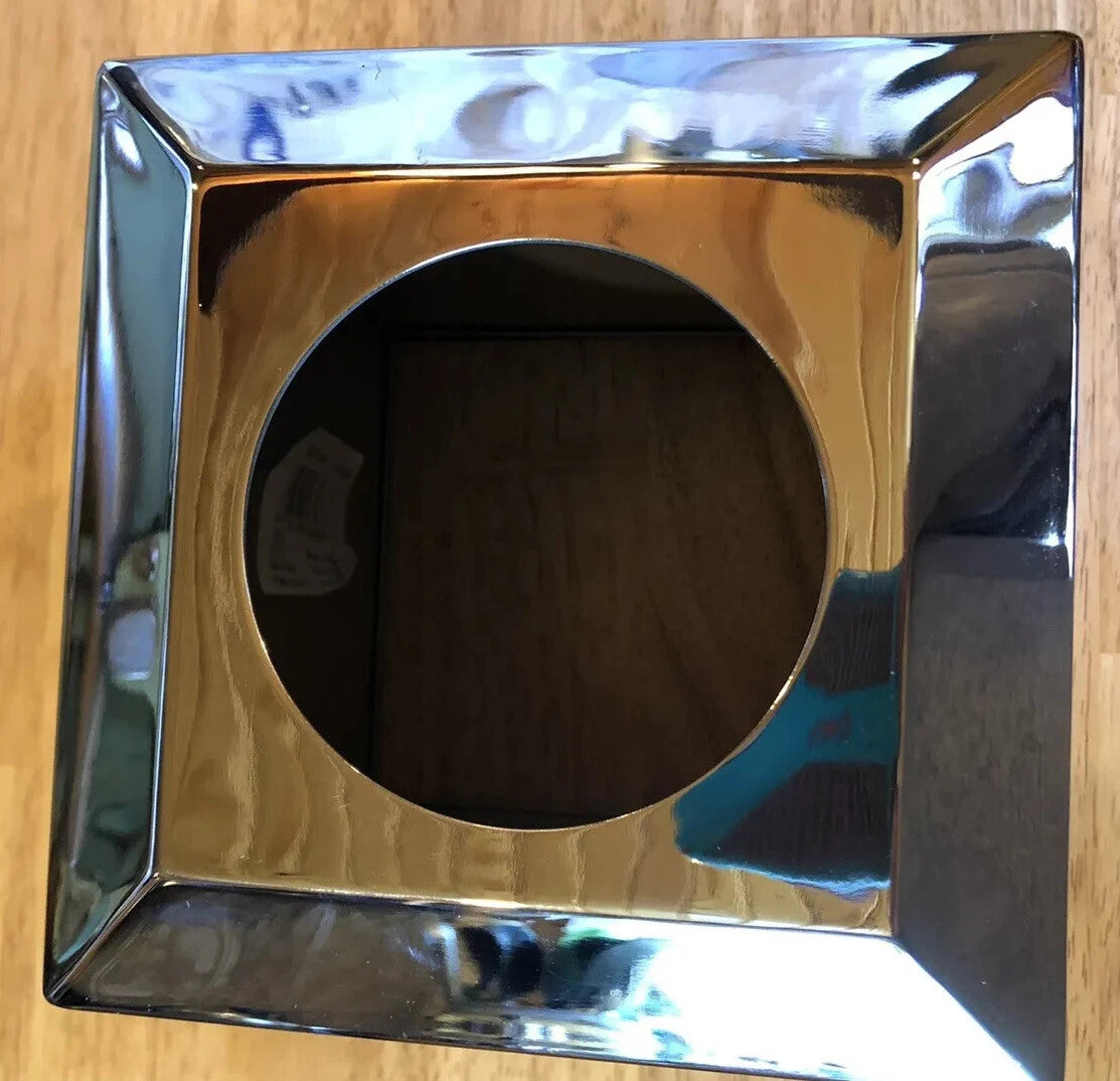 Silver Metal 6x6 Square Tissue Box Cover Matte Sides Shiny Top Trim Rubber Base | eBay