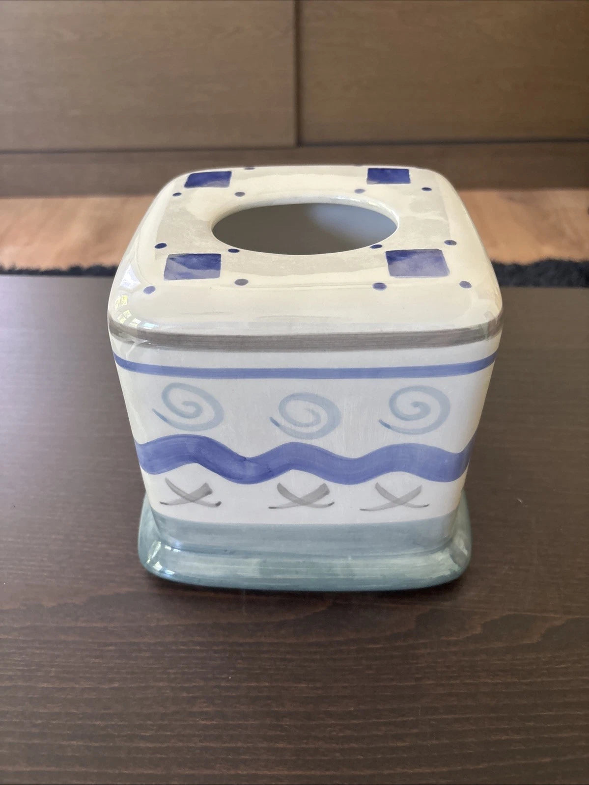 Hand-Painted Ceramic Tissue Box Cover – Blue & White Geometric Swirl Design | eBay