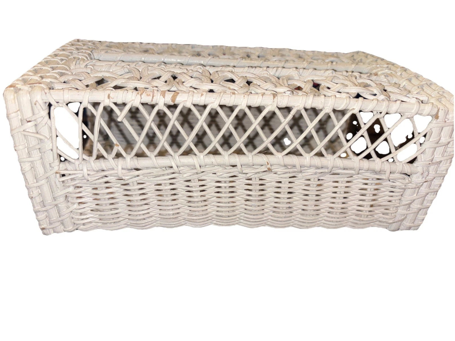 Vintage Woven Wicker Rattan Tissue Box Cover White Boho 10” | eBay