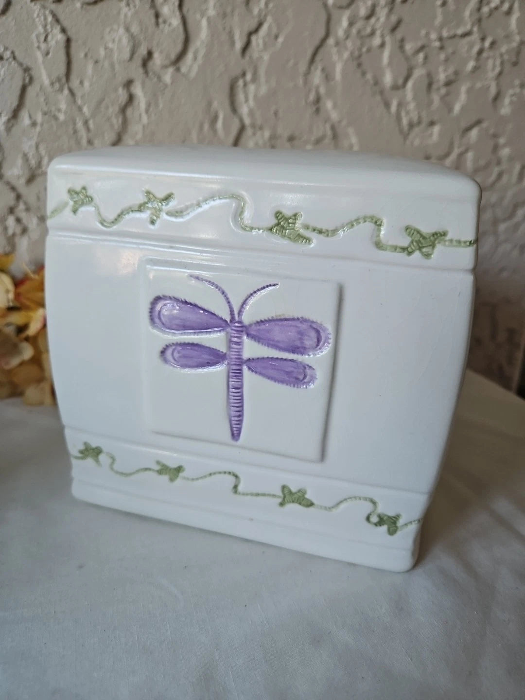 Dragonfly Square Ceramic Tissue Box Cover White Green Purple | eBay