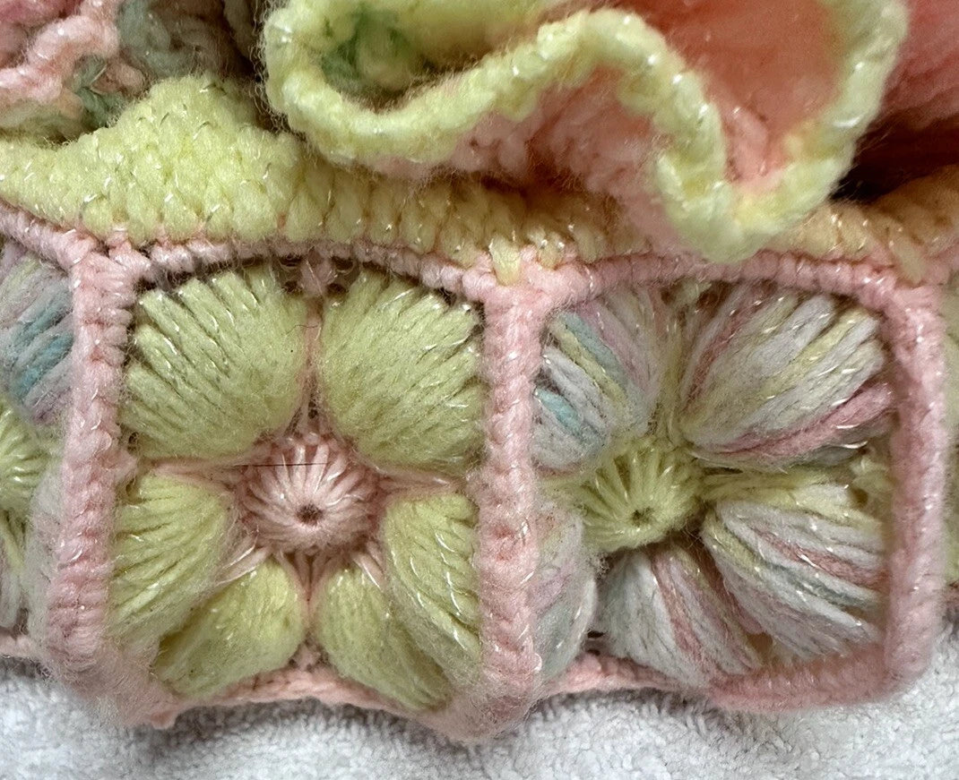 Vintage Crochet Tissue Box Cover Handmade~Pink Peach Yellow Easter Spring Colors | eBay