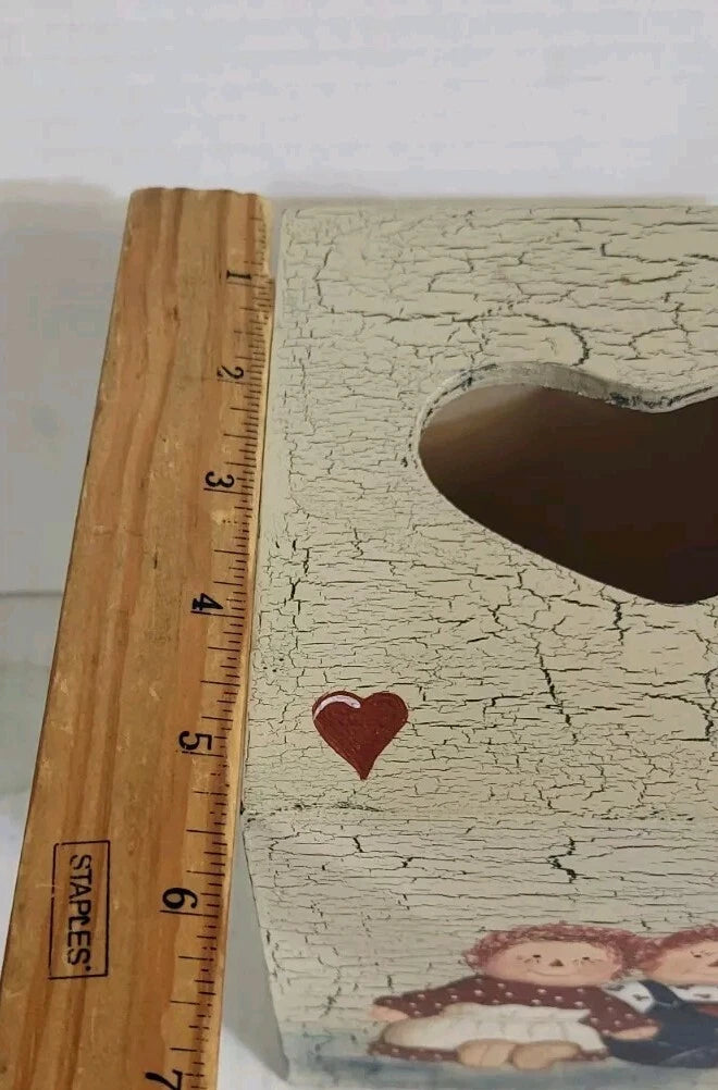 Raggedy Ann & Andy Square Wood Tissue Box Cover Hand Painted HEART SHAPE SLOT | eBay