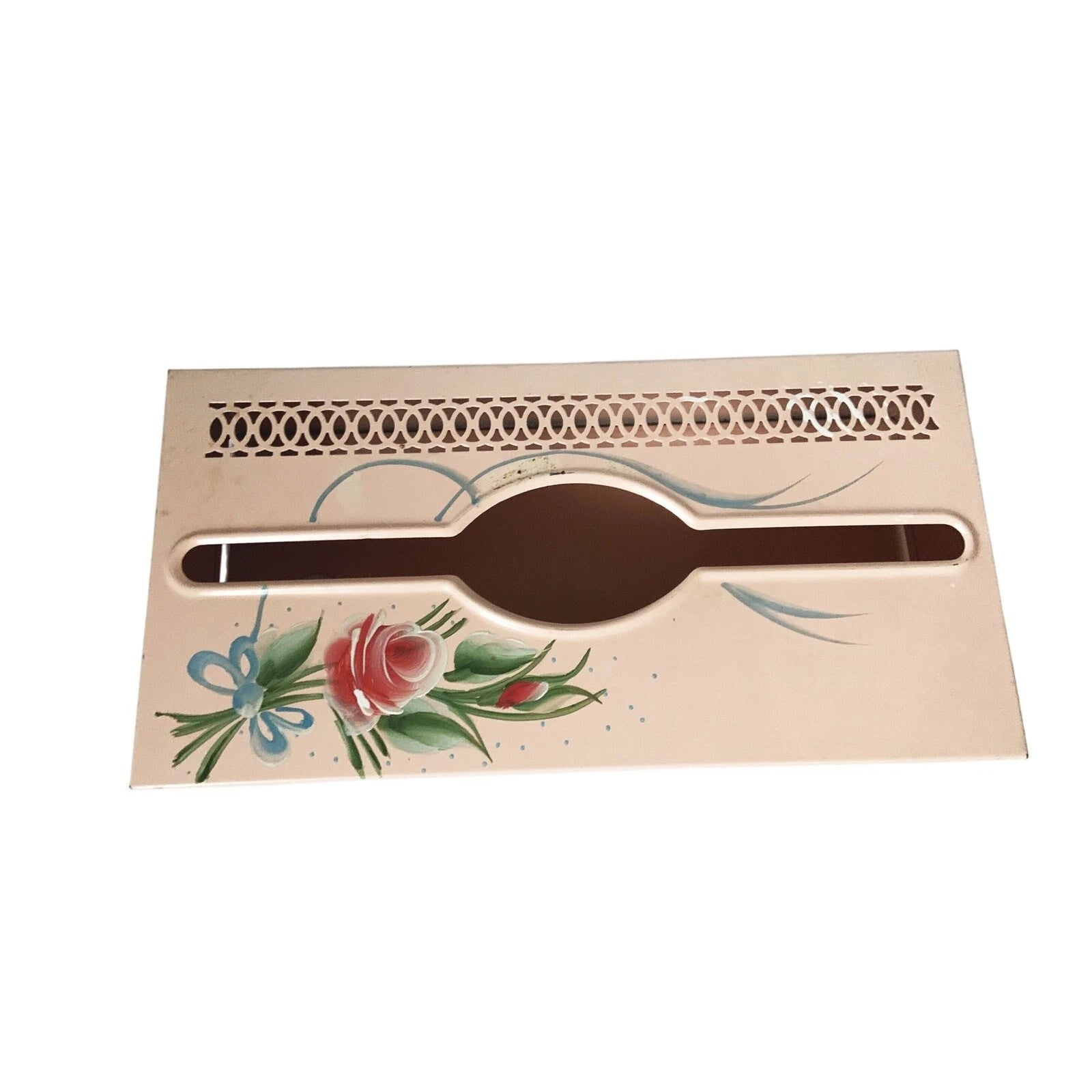 MCM Pink Tissue Box Holder Cover Hand Painted Tole Ware Metal Vanity Bath Vtg | eBay