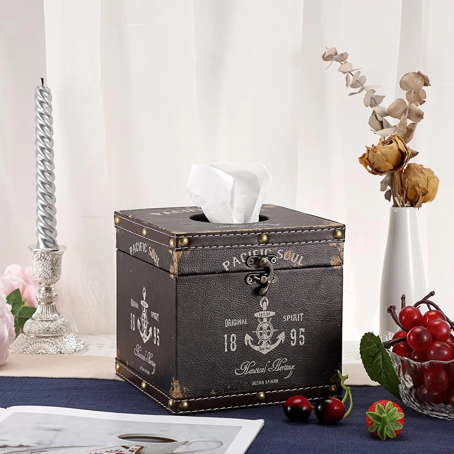 Retro Wood Square Tissue Box Cover Vintage Cube Decorative Facial Holder for Bed | eBay