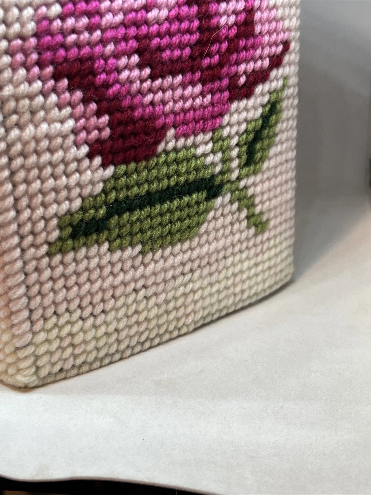 Handmade Needlepoint Pink Rose Boutique Tissue Box Cover | eBay