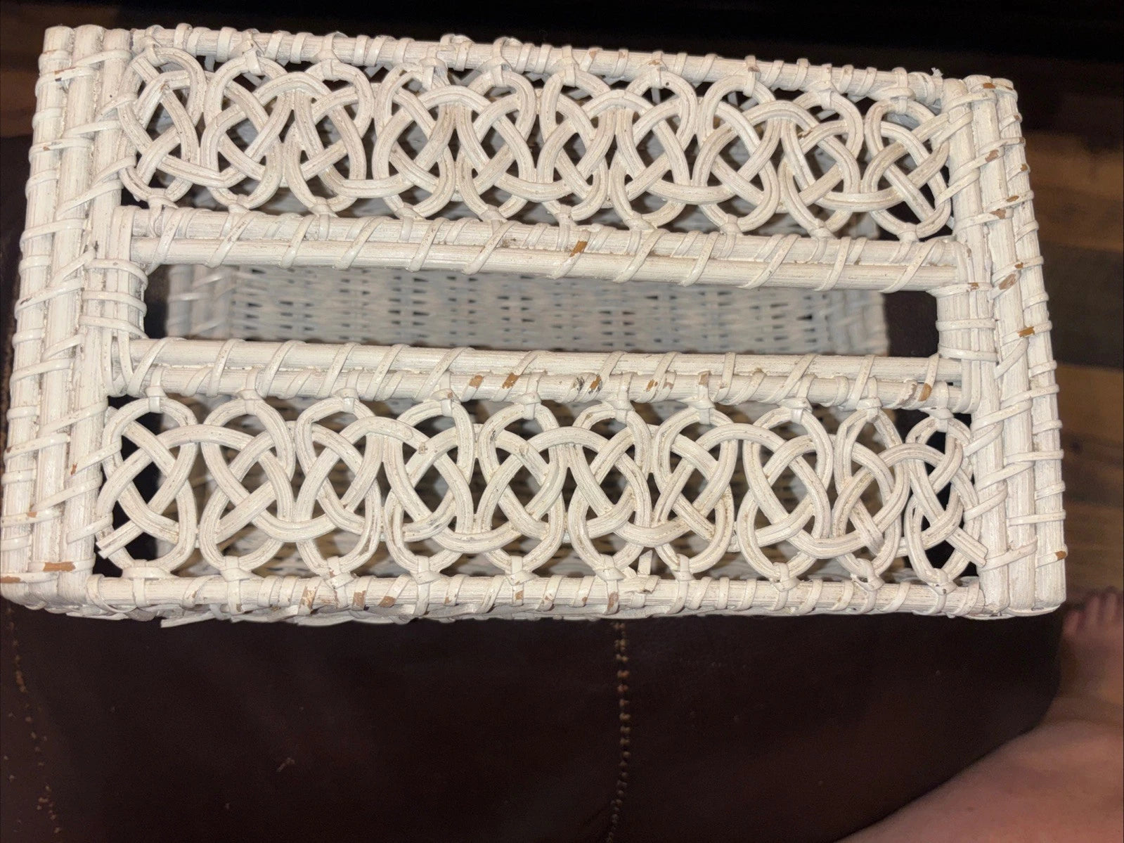 Vintage Woven Wicker Rattan Tissue Box Cover White Boho 10” | eBay
