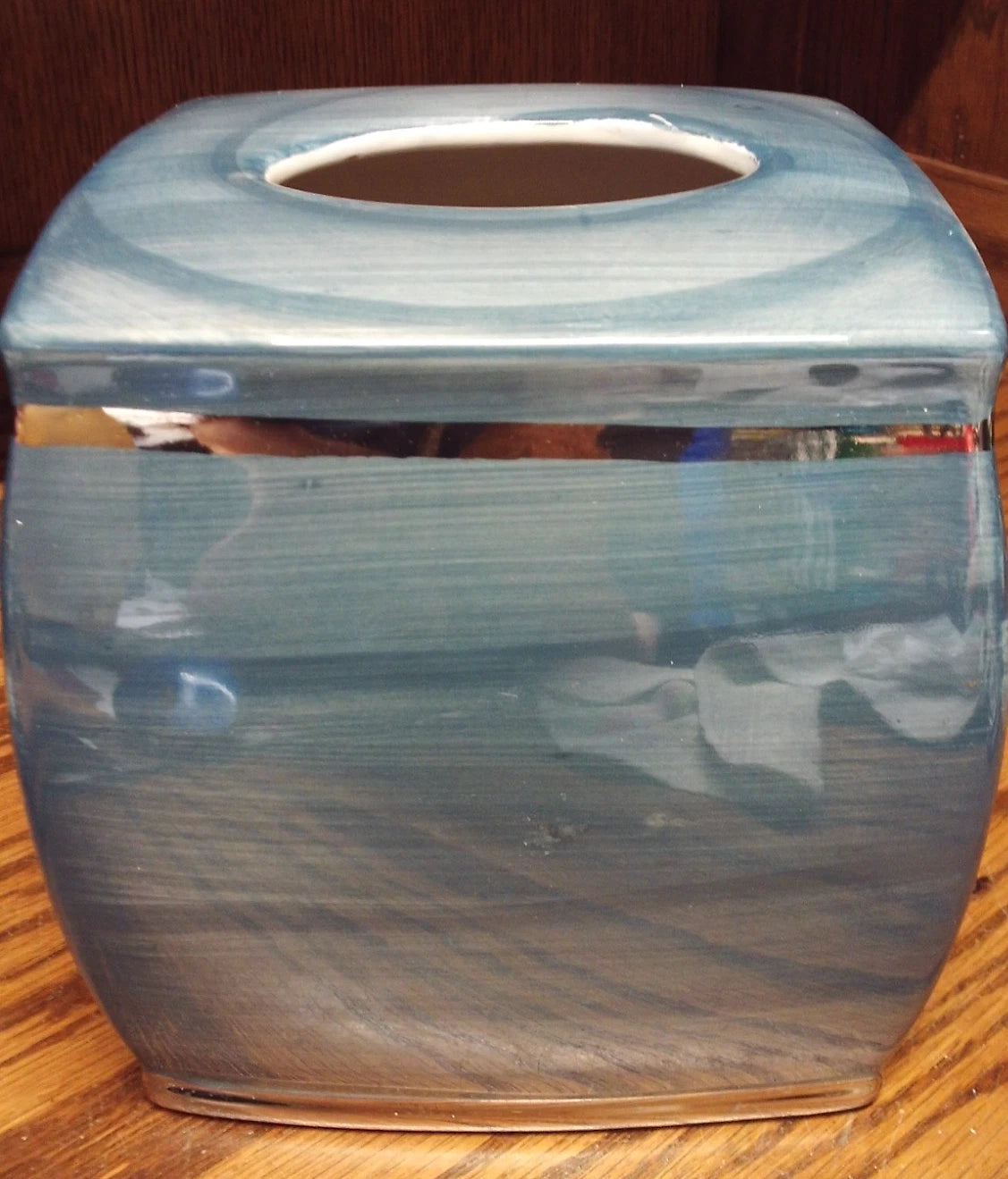 NICOLE MILLER Tissue Box Holder Cover Beach Blue-Silver Trim-Hand-Painted K31 | eBay