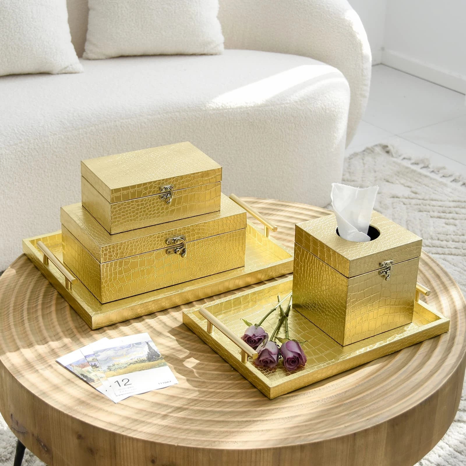 Modern Elegant Gold Tissue Box Cover Square, Gold Crocodile Leather Tissue Bo... | eBay