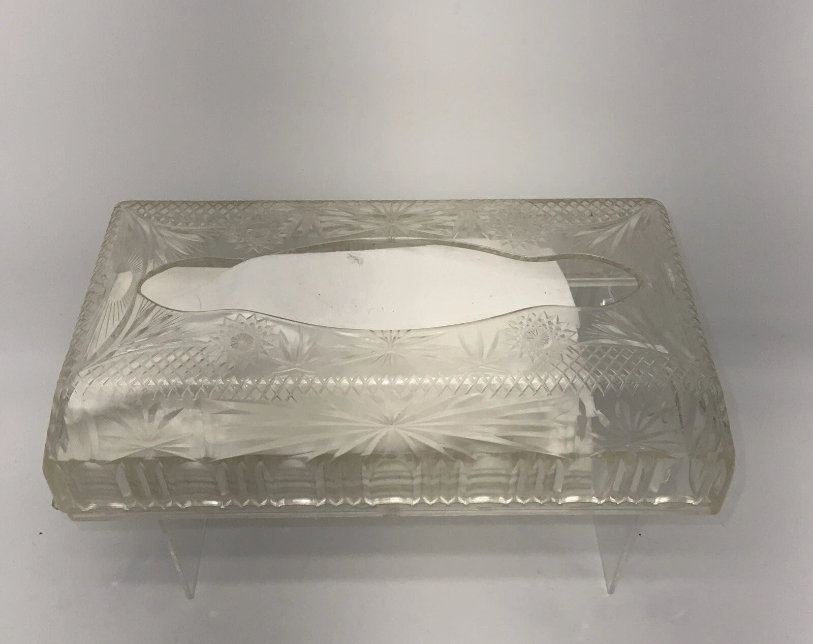Vintage 1960s MCM Tissue Box Cover Holder Starburst Acrylic Clear Plastic | eBay