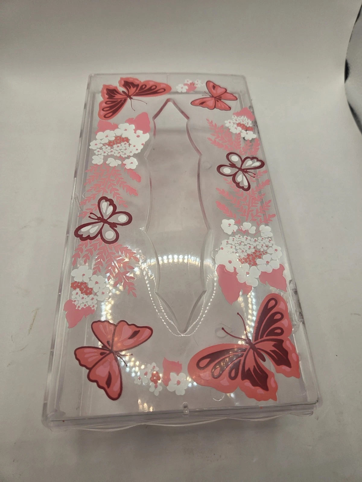 Vintage Wolff Clear Acrylic Pink Butterflies Scalloped Tissue Box Holder MCM | eBay