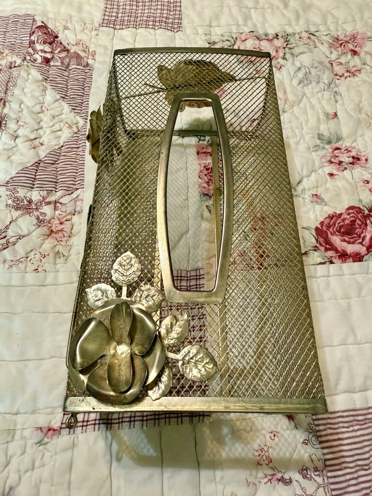Vintage 1950s Gold Metal Tissue Box Cover Holder with Roses vanity mid century | eBay
